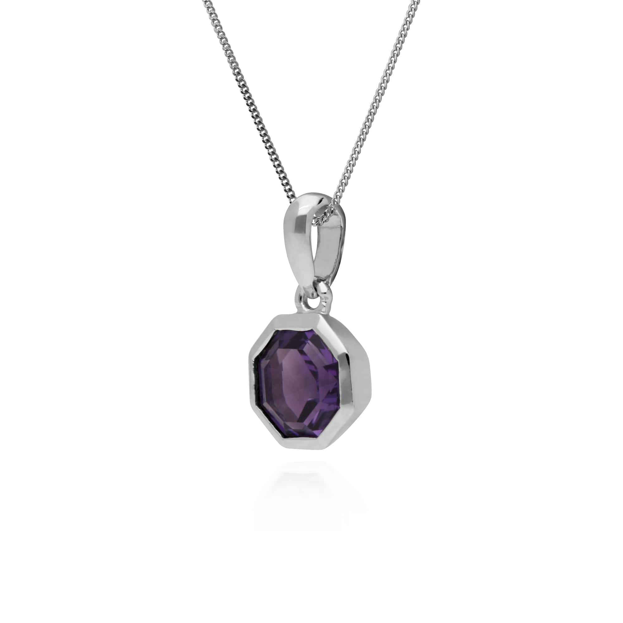 Geometric Octagon Amethyst Silver Pendant - Gemondo