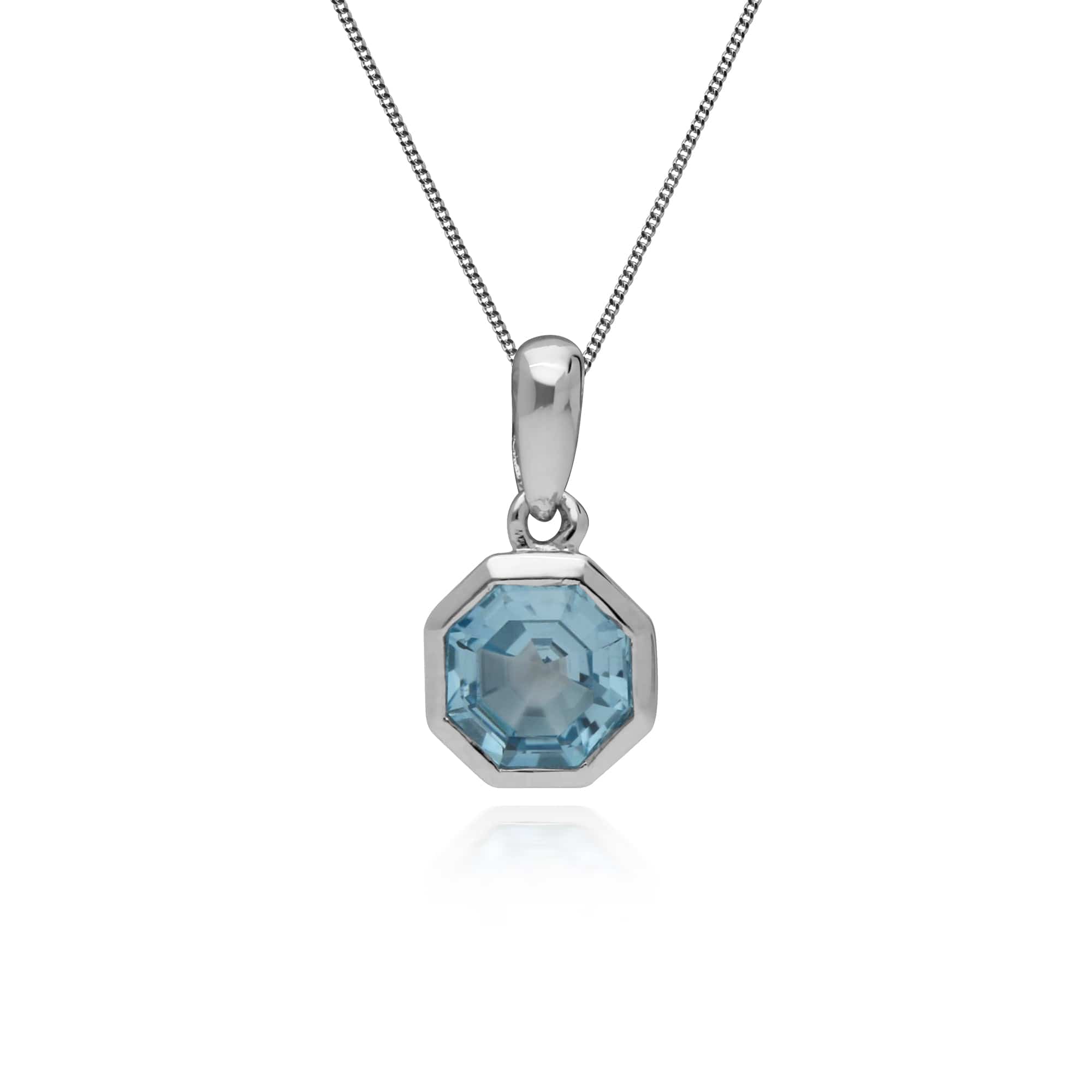 Geometric Octagon Blue Topaz Pendant in 925 Sterling Silver - Gemondo