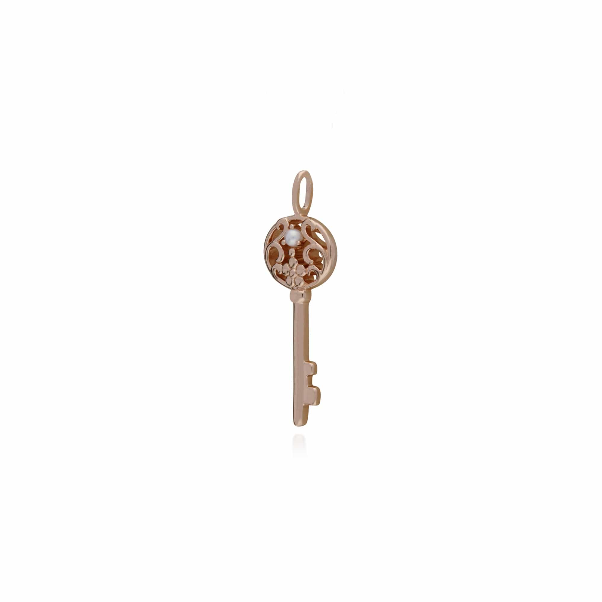 270P026101925 Rose Gold Plated Sterling Silver Pearl Big Key Charm 2