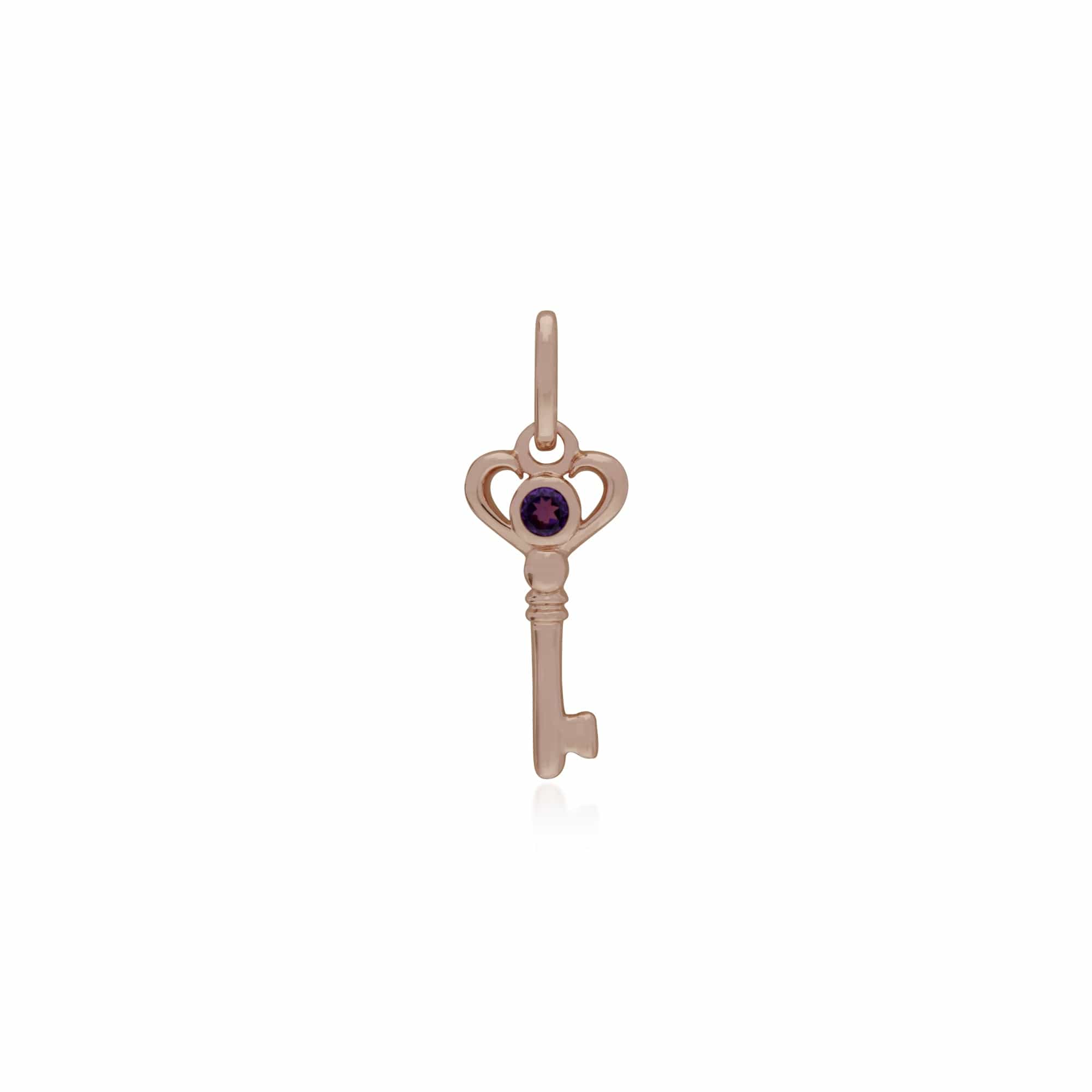 270P026304925-270P026501925 Classic Swirl Heart Lock Pendant & Amethyst Key Charm in Rose Gold Plated 925 Sterling Silver 2