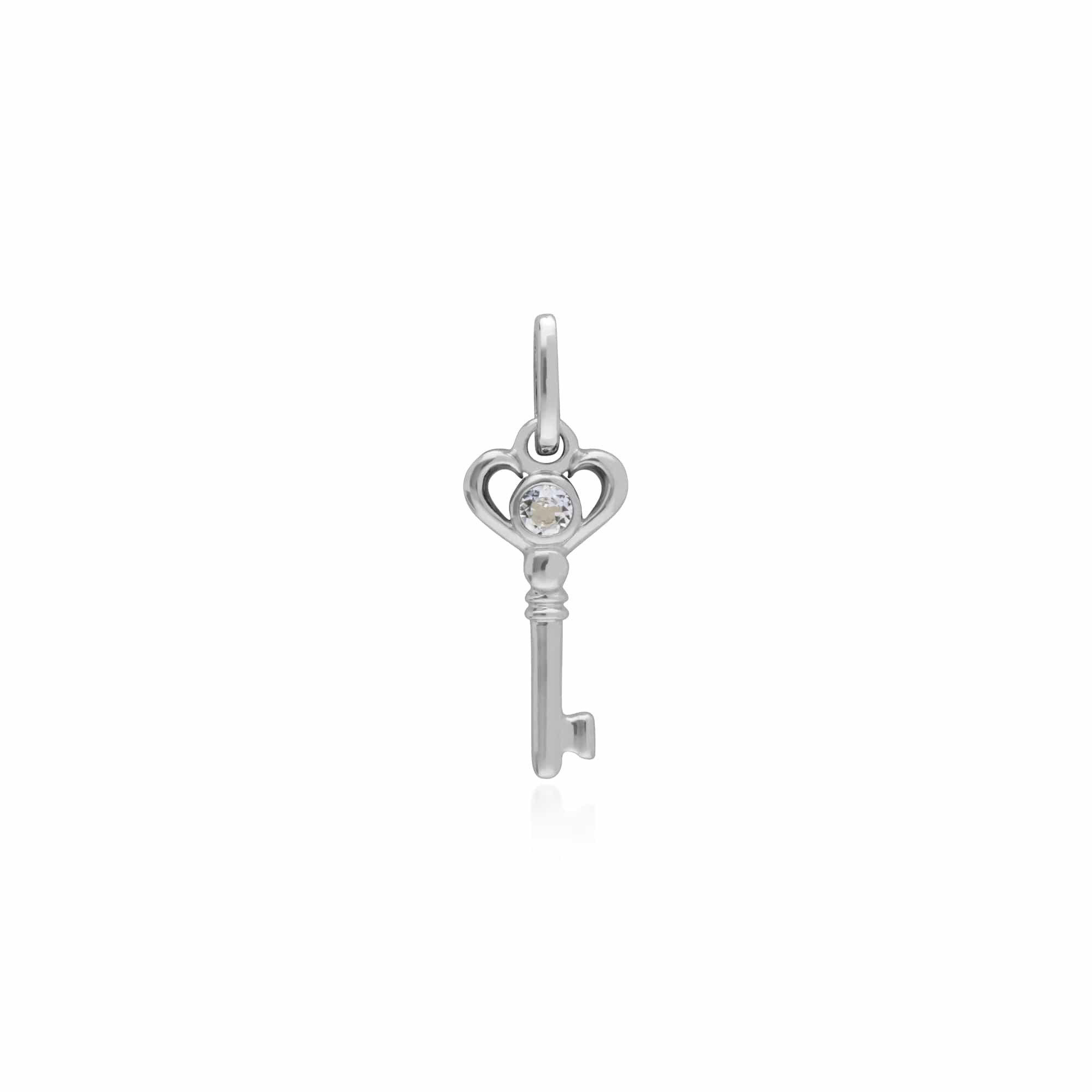 270P026409925-270P027001925 Classic Heart Lock Pendant & Clear Topaz Key Charm in 925 Sterling Silver 2