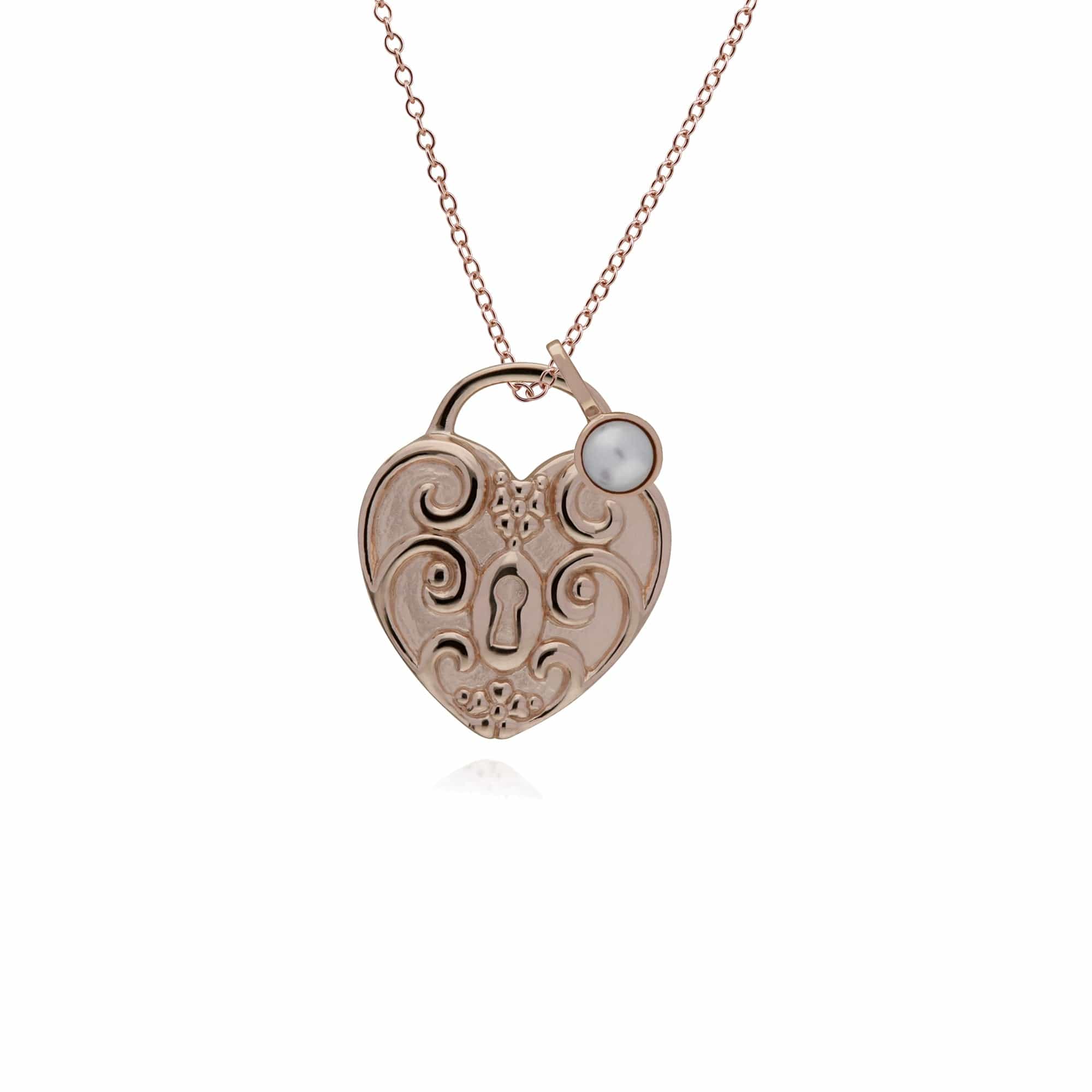 270P025701925-270P026501925 Classic Swirl Heart Lock Pendant & Pearl Charm in Rose Gold Plated 925 Sterling Silver 1