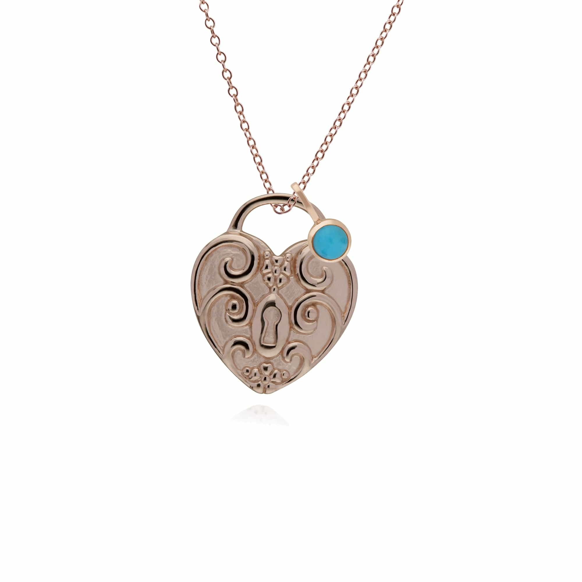 270P028501925-270P026501925 Classic Swirl Heart Lock Pendant & Turquoise Charm in Rose Gold Plated 925 Sterling Silver 1