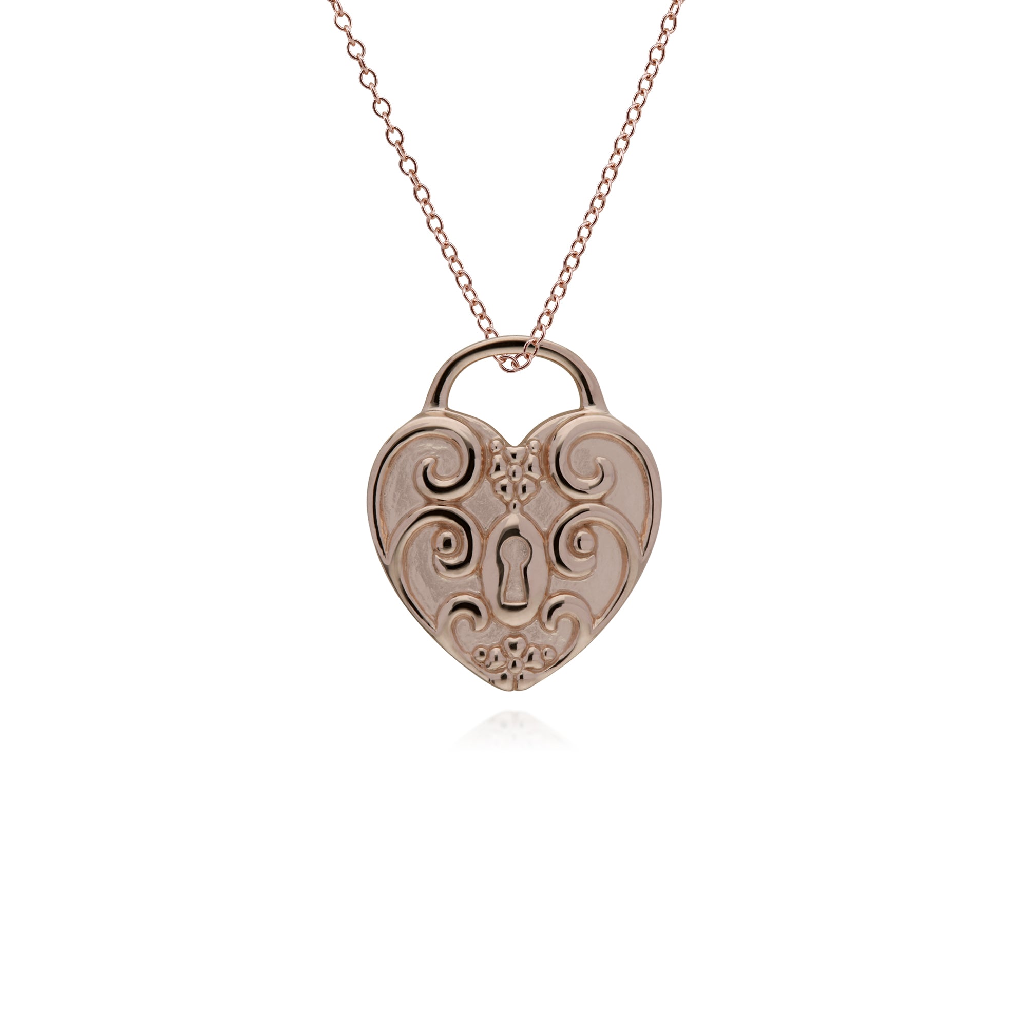 270P025902925-270P026501925 Classic Heart Lock Pendant & Rainbow Moonstone Charm in Rose Gold Plated 925 Sterling Silver 3
