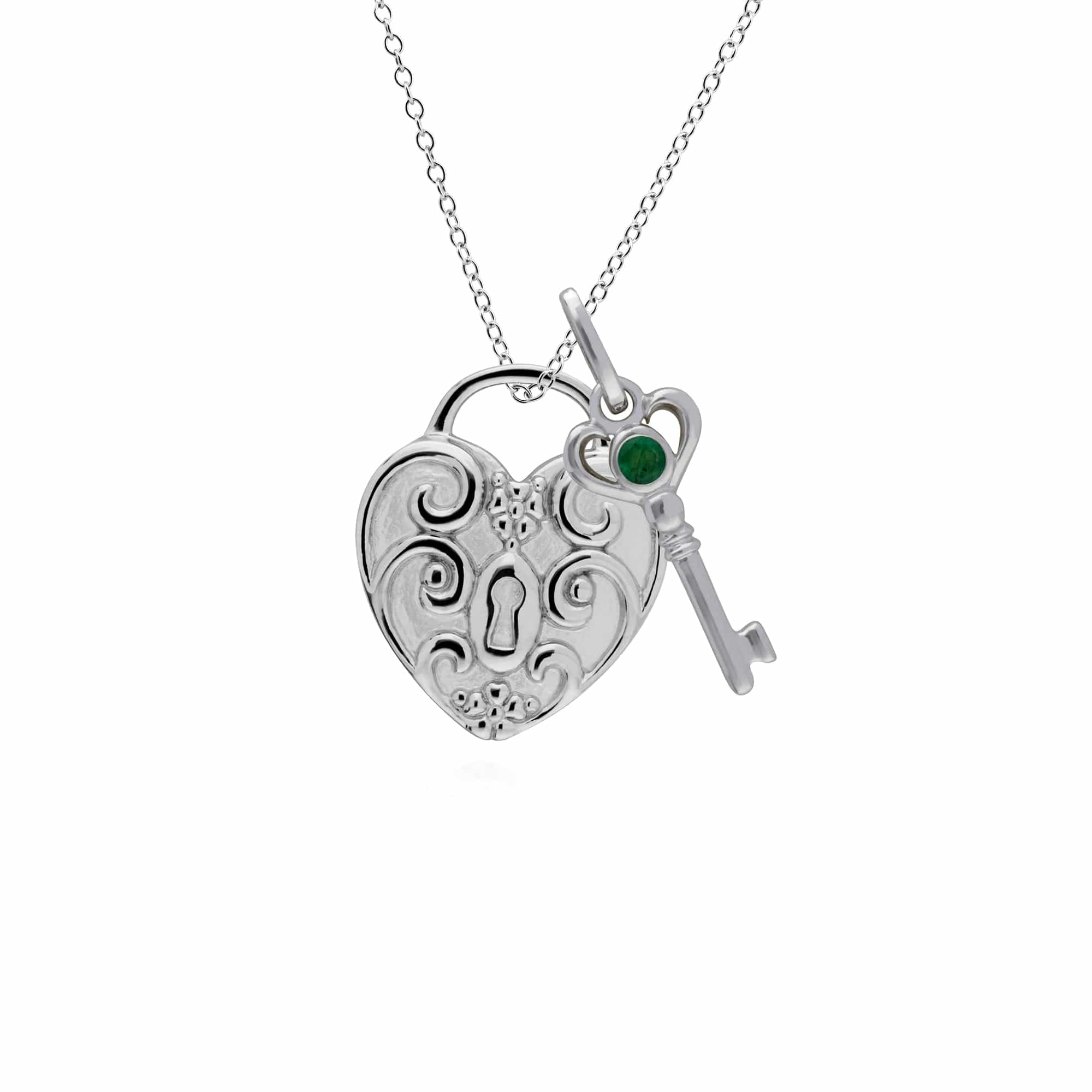 Classic Heart Lock Pendant & Emerald Key Charm Image 1