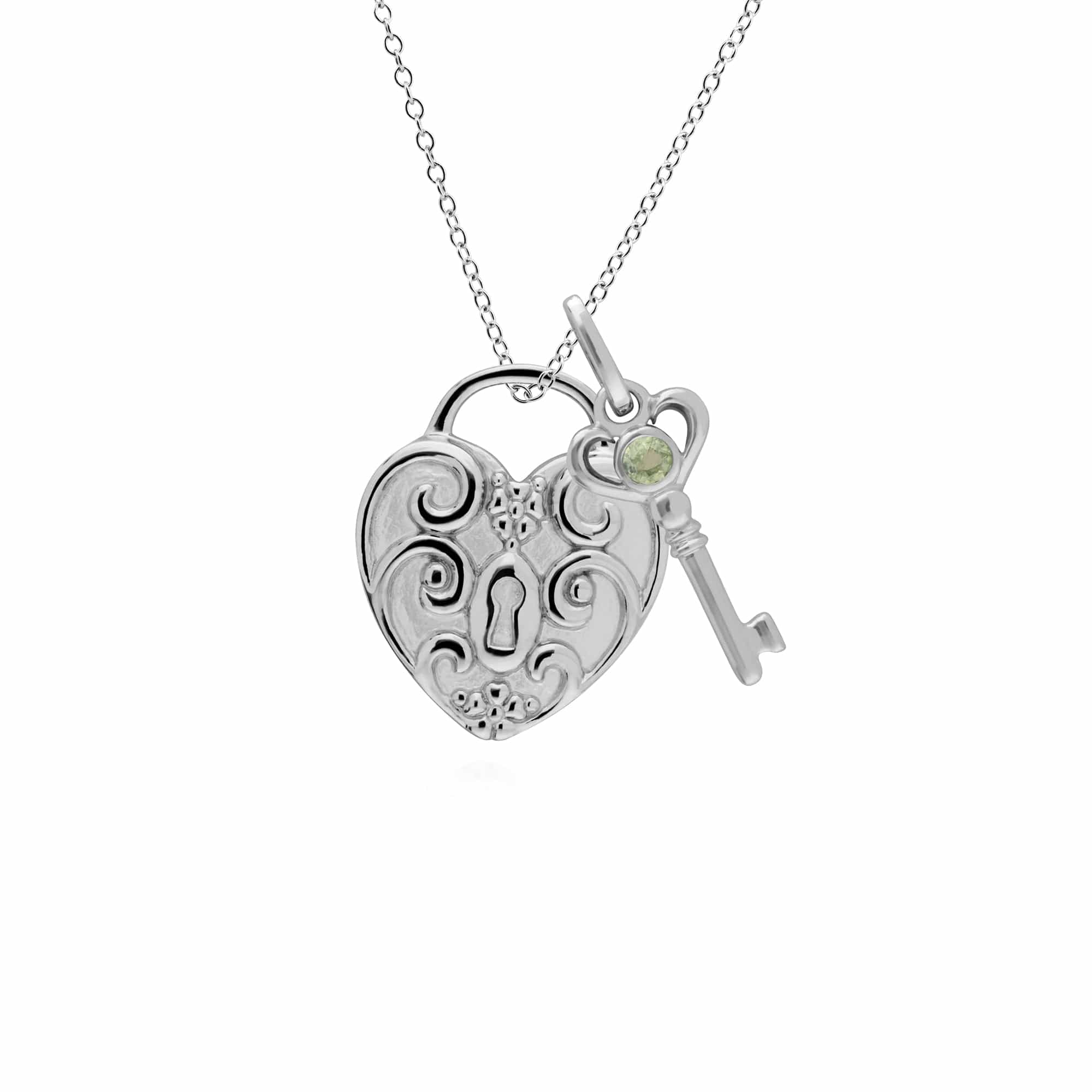 Classic Heart Lock Pendant & Peridot Key Charm Image 1
