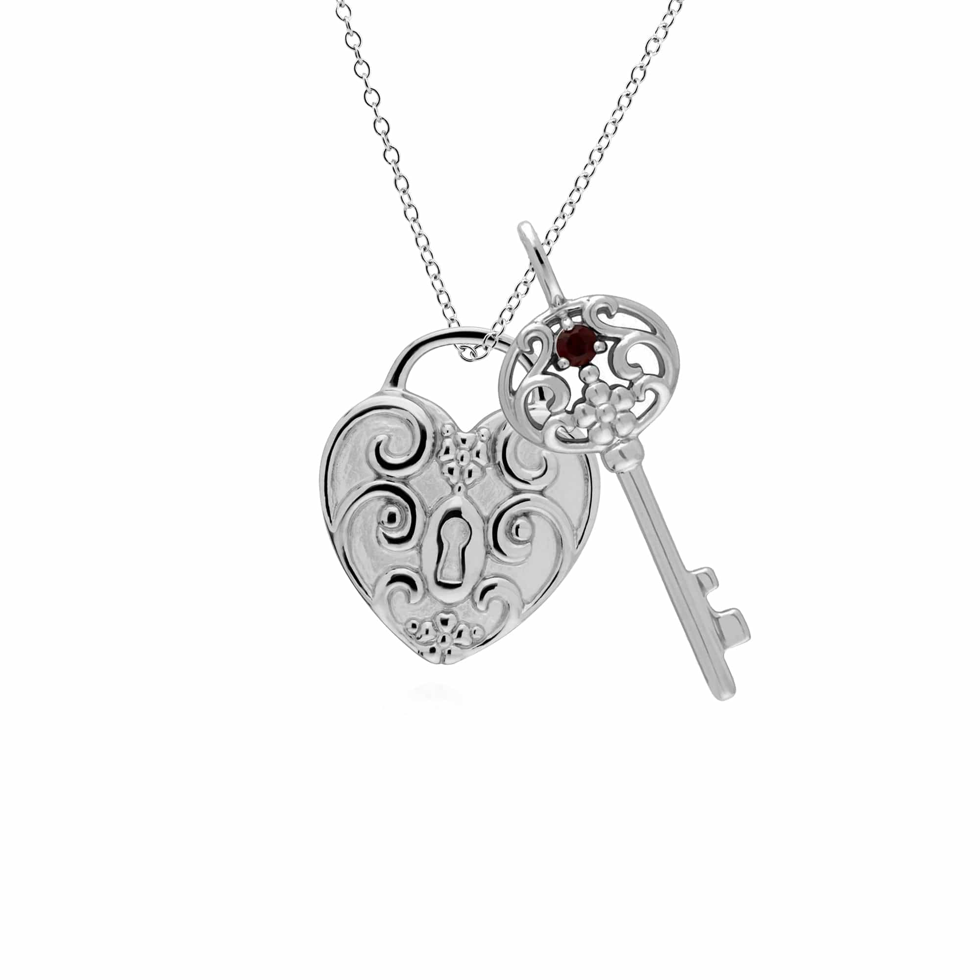 Classic Heart Lock Pendant & Garnet Big Key Charm Image 1
