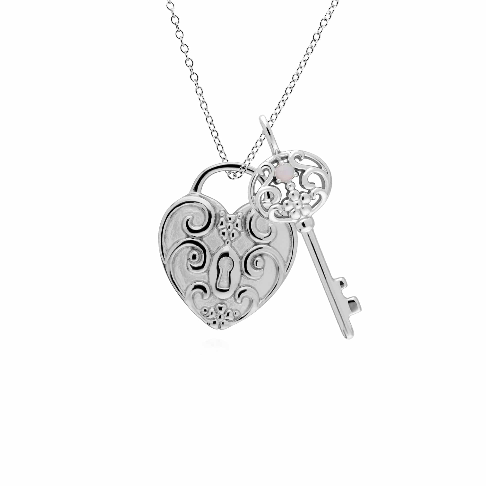 Classic Heart Lock Pendant & Opal Big Key Charm Image 1