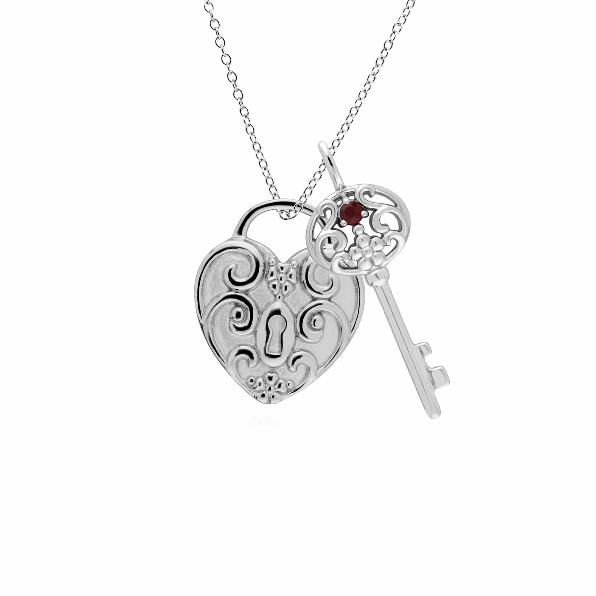 Classic Heart Lock Pendant & Ruby Big Key Charm Image 1