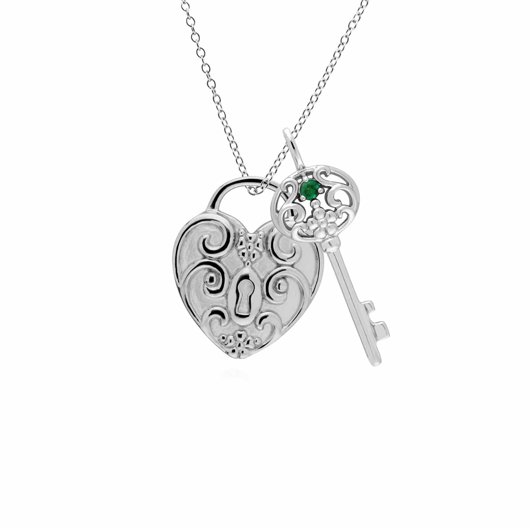 Classic Heart Lock Pendant & Emerald Big Key Charm Image 1