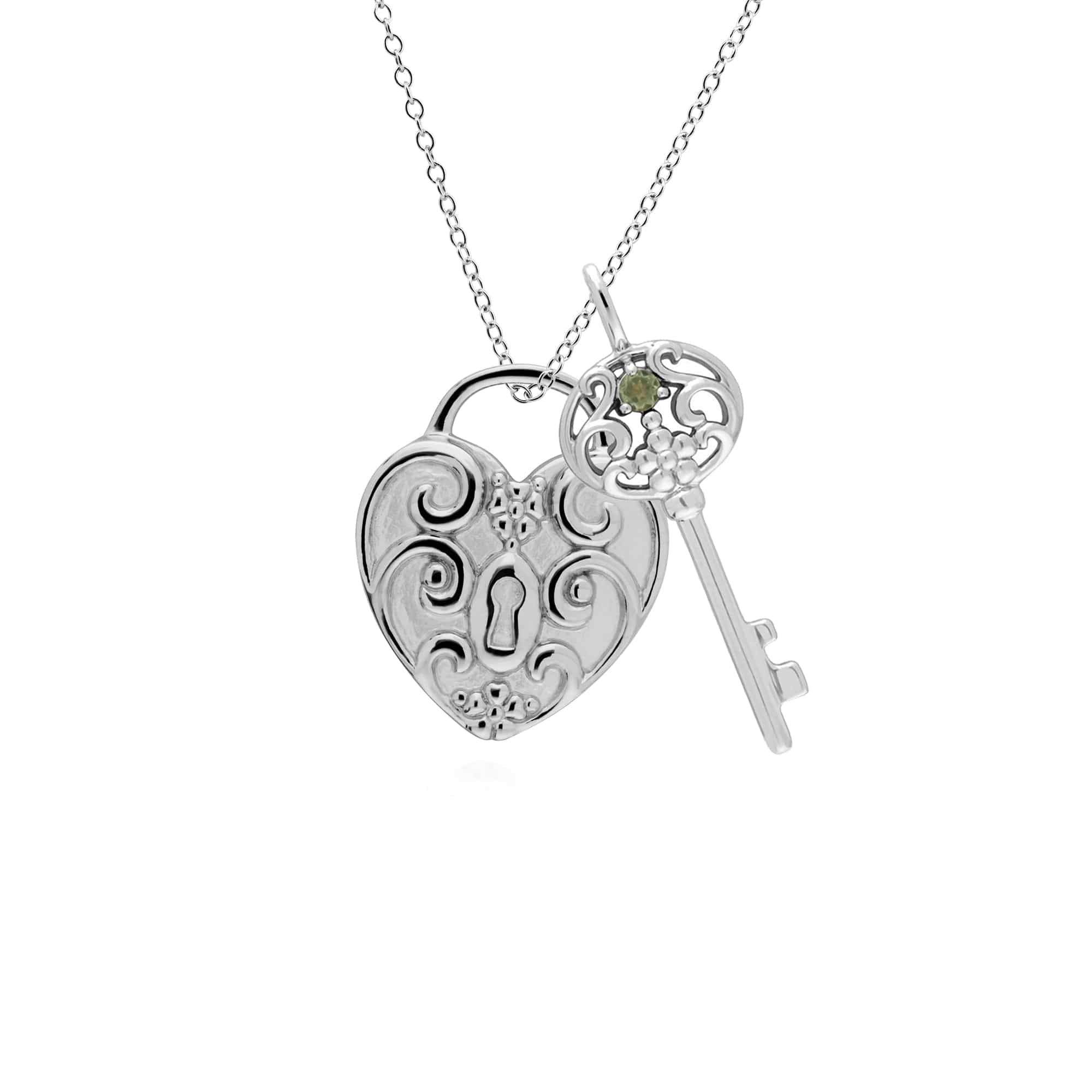 Classic Heart Lock Pendant & Peridot Big Key Charm Image 1