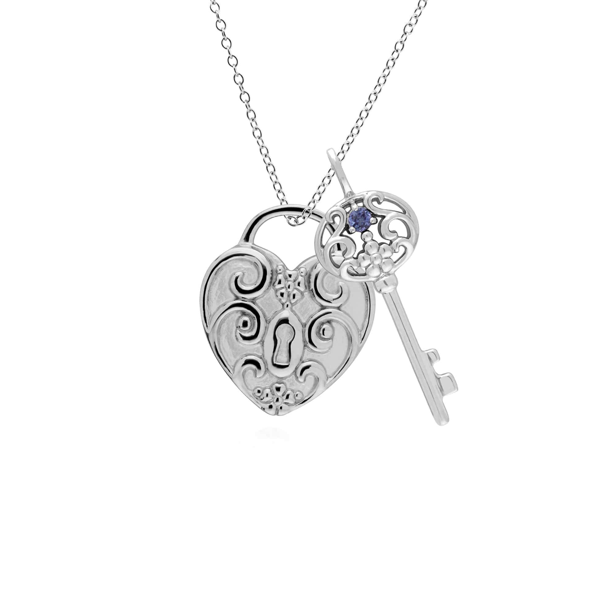 Classic Heart Lock Pendant & Tanzanite Big Key Charm Image 1