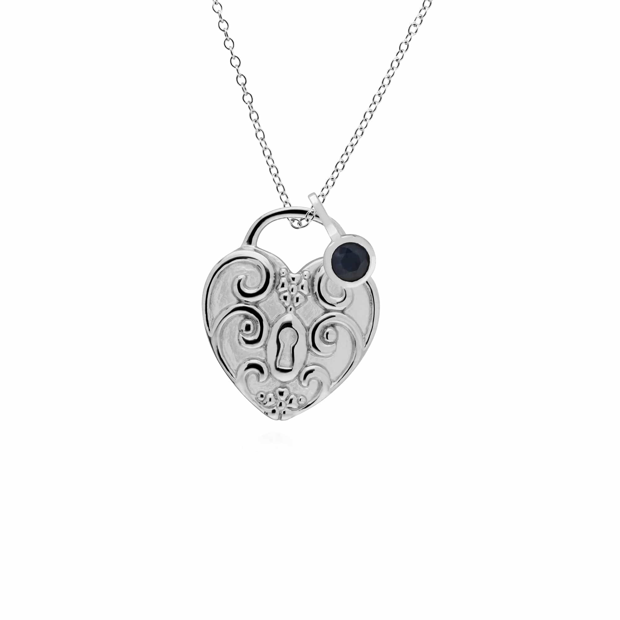 270P027610925-270P026601925 Classic Swirl Heart Lock Pendant & Sapphire Charm in 925 Sterling Silver 1