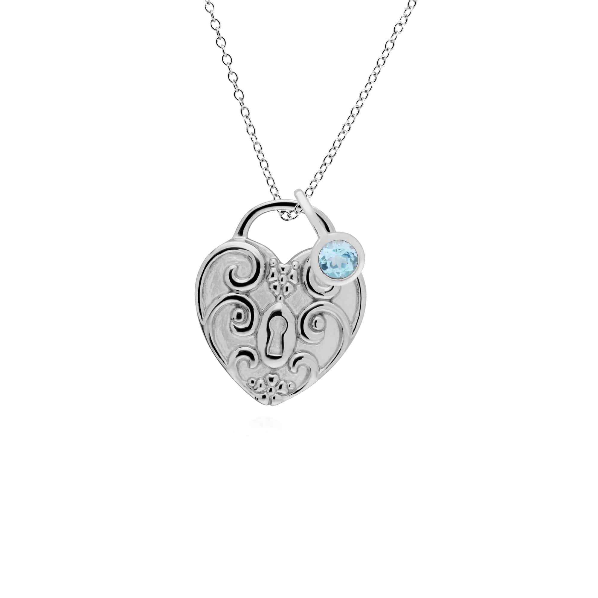 Classic Heart Lock Pendant & Blue Topaz Charm Image 1