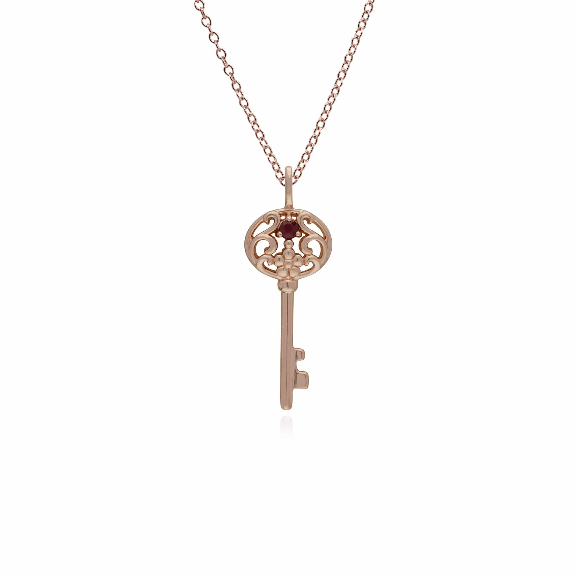 270P026703925-270P026901925 Classic Heart Lock Pendant & Ruby Big Key Charm in Rose Gold Plated 925 Sterling Silver 2
