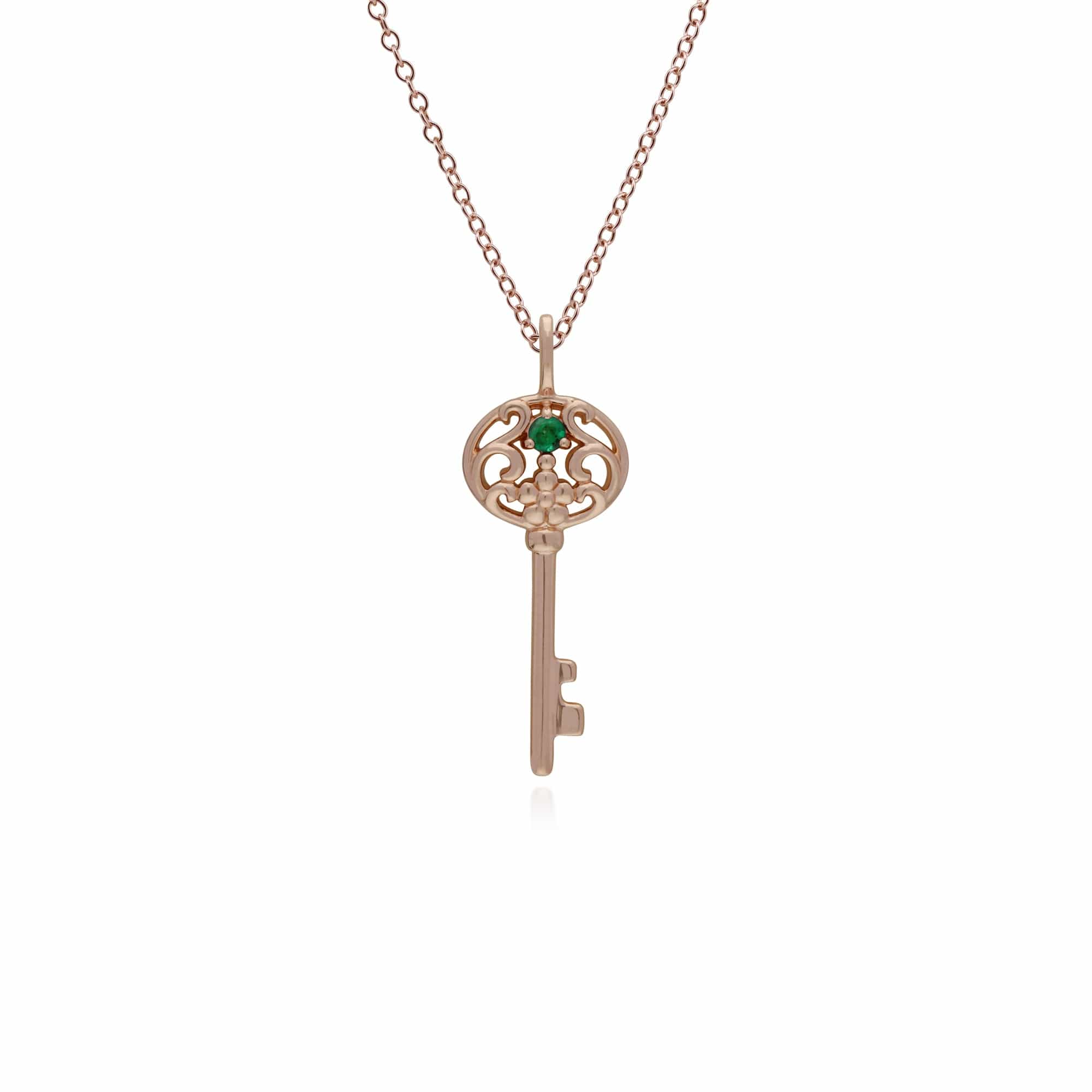 270P026704925 Rose Gold Plated Sterling Silver Emerald Big Key Charm 1