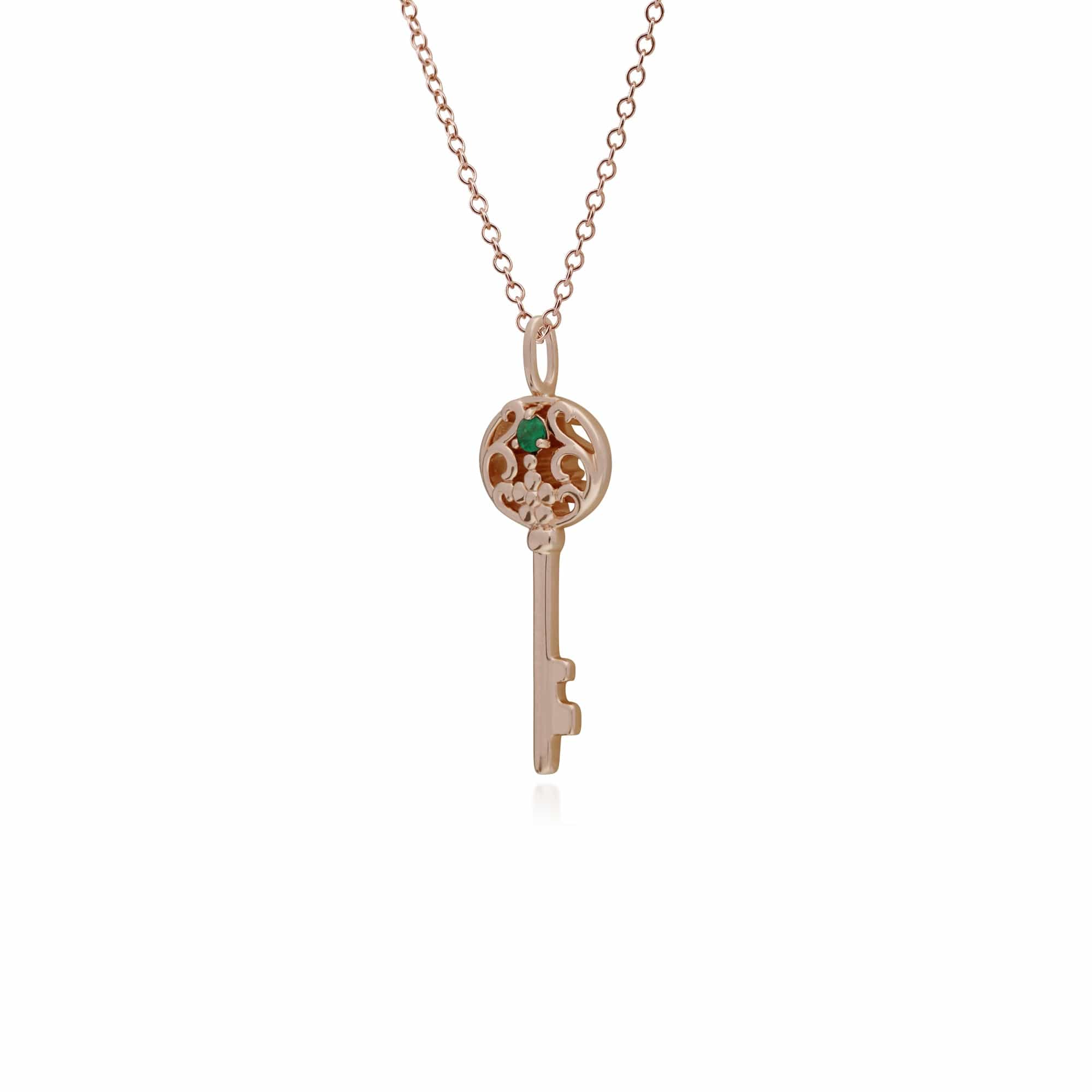 270P026704925 Rose Gold Plated Sterling Silver Emerald Big Key Charm 2