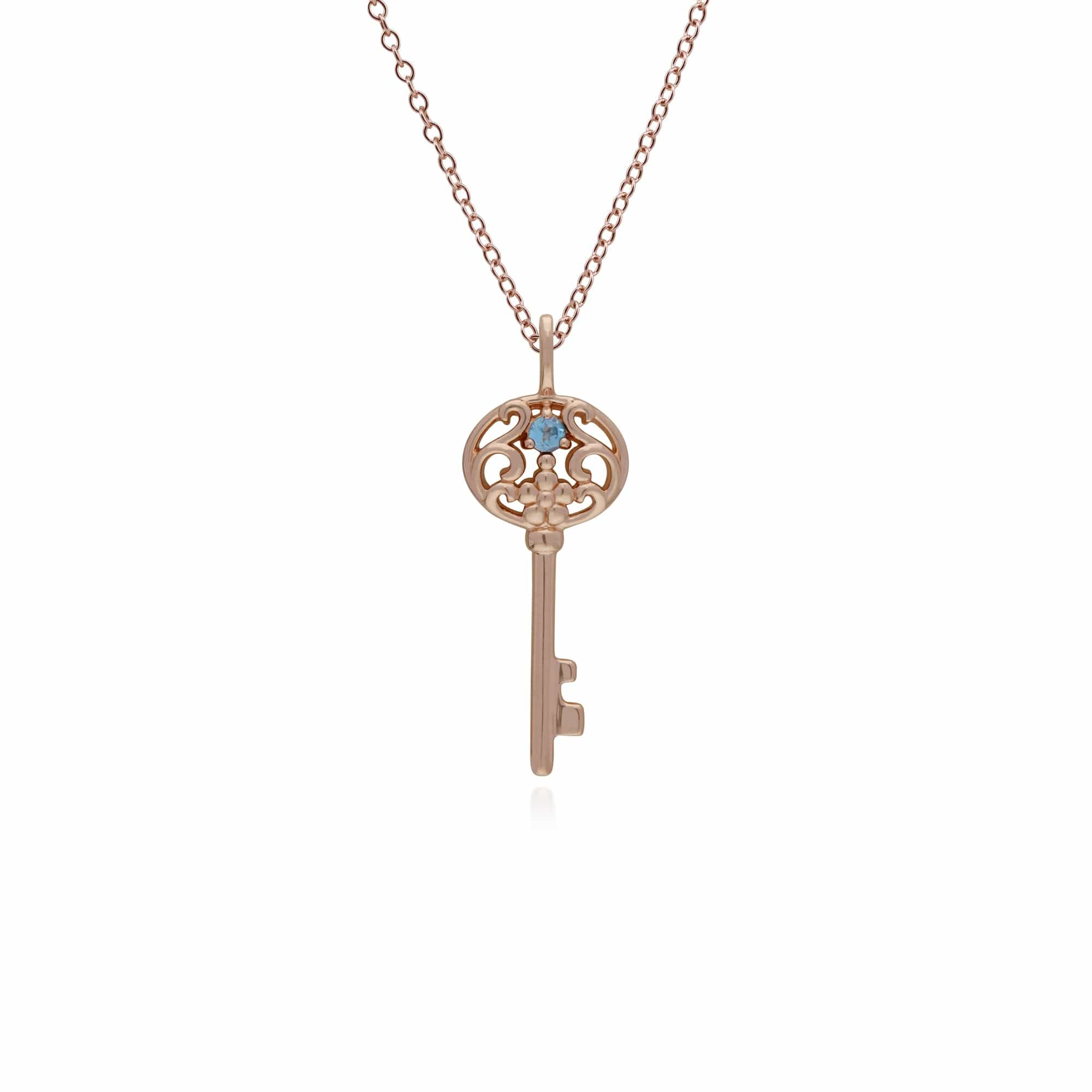 270P026706925-270P026901925 Classic Heart Lock Pendant & Blue Topaz Big Key Charm in Rose Gold Plated 925 Sterling Silver 2