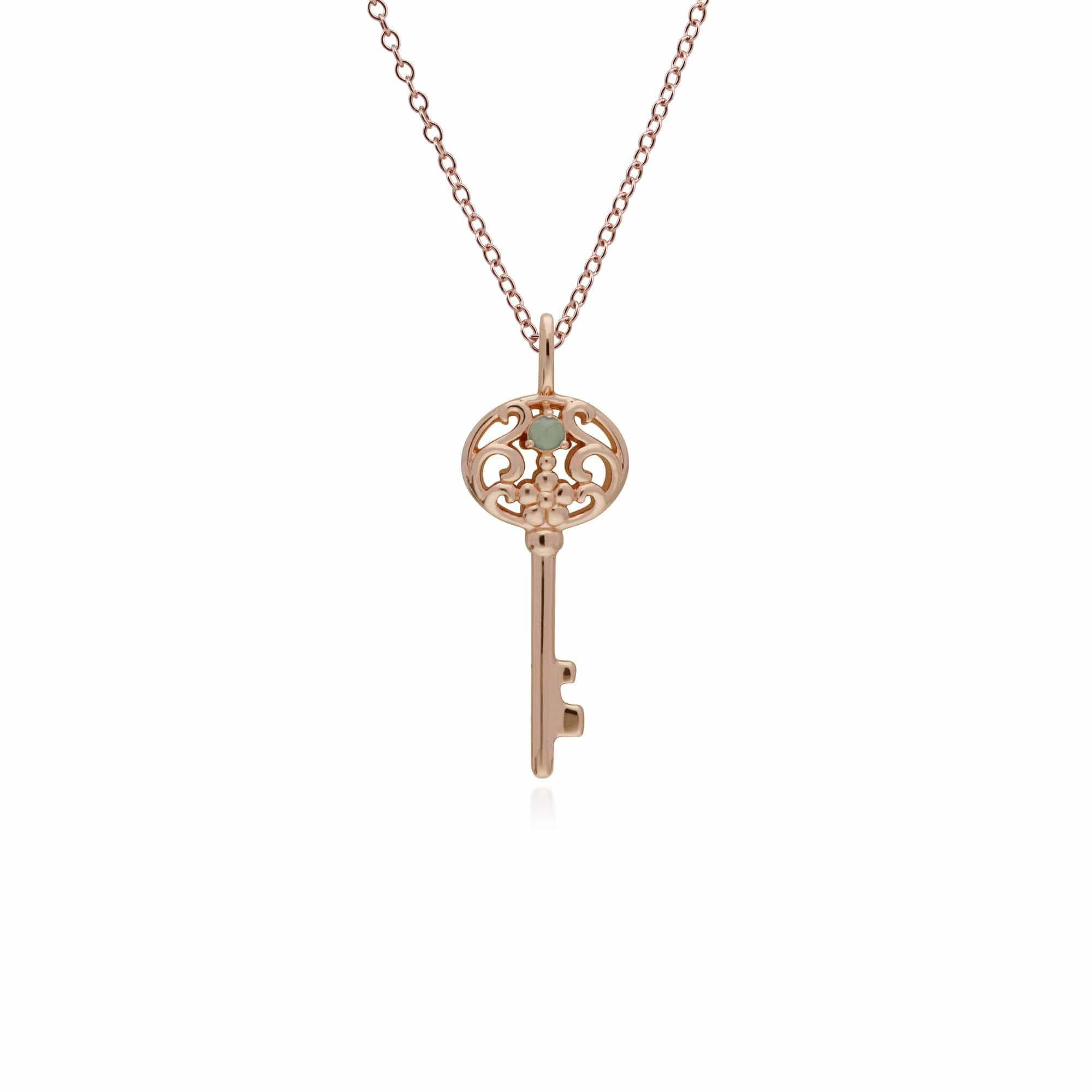 270P026712925-270P026901925 Classic Heart Lock Pendant & Jade Big Key Charm in Rose Gold Plated 925 Sterling Silver 2