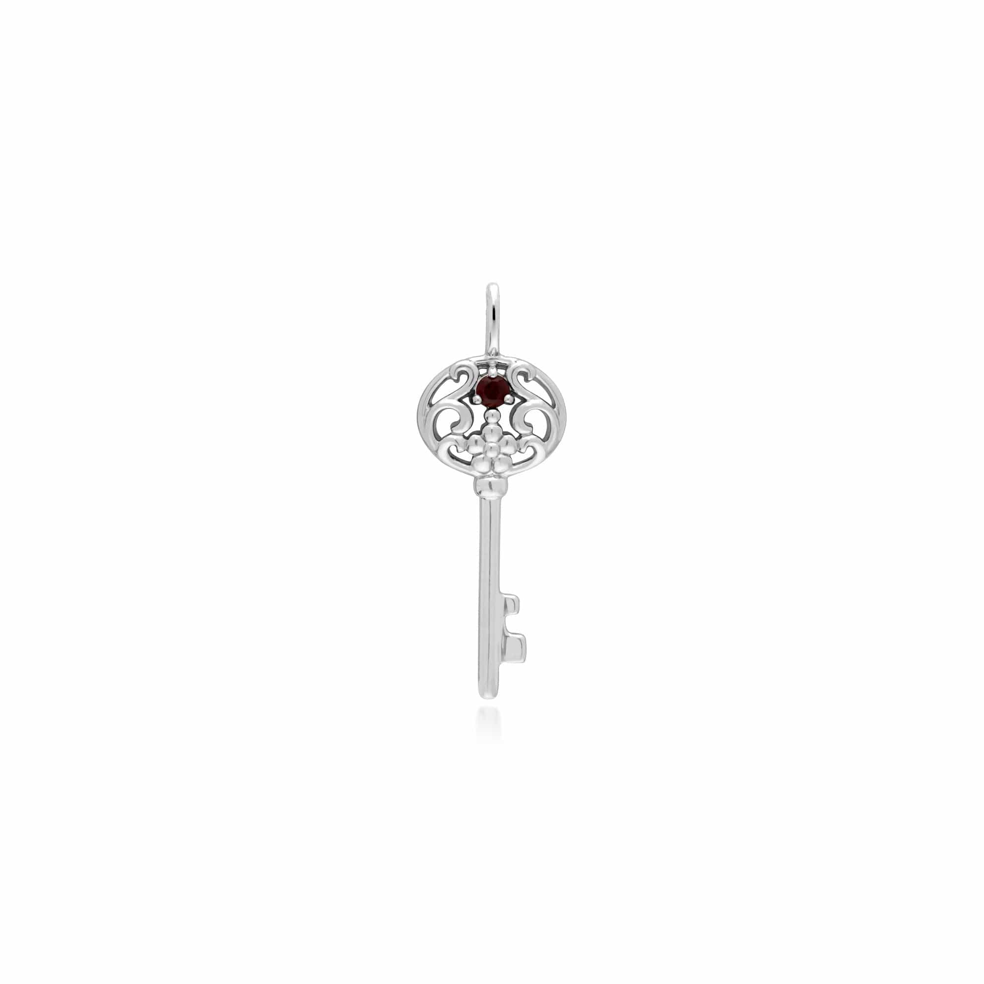 270P026801925-270P026601925 Classic Swirl Heart Lock Pendant & Garnet Big Key Charm in 925 Sterling Silver 2