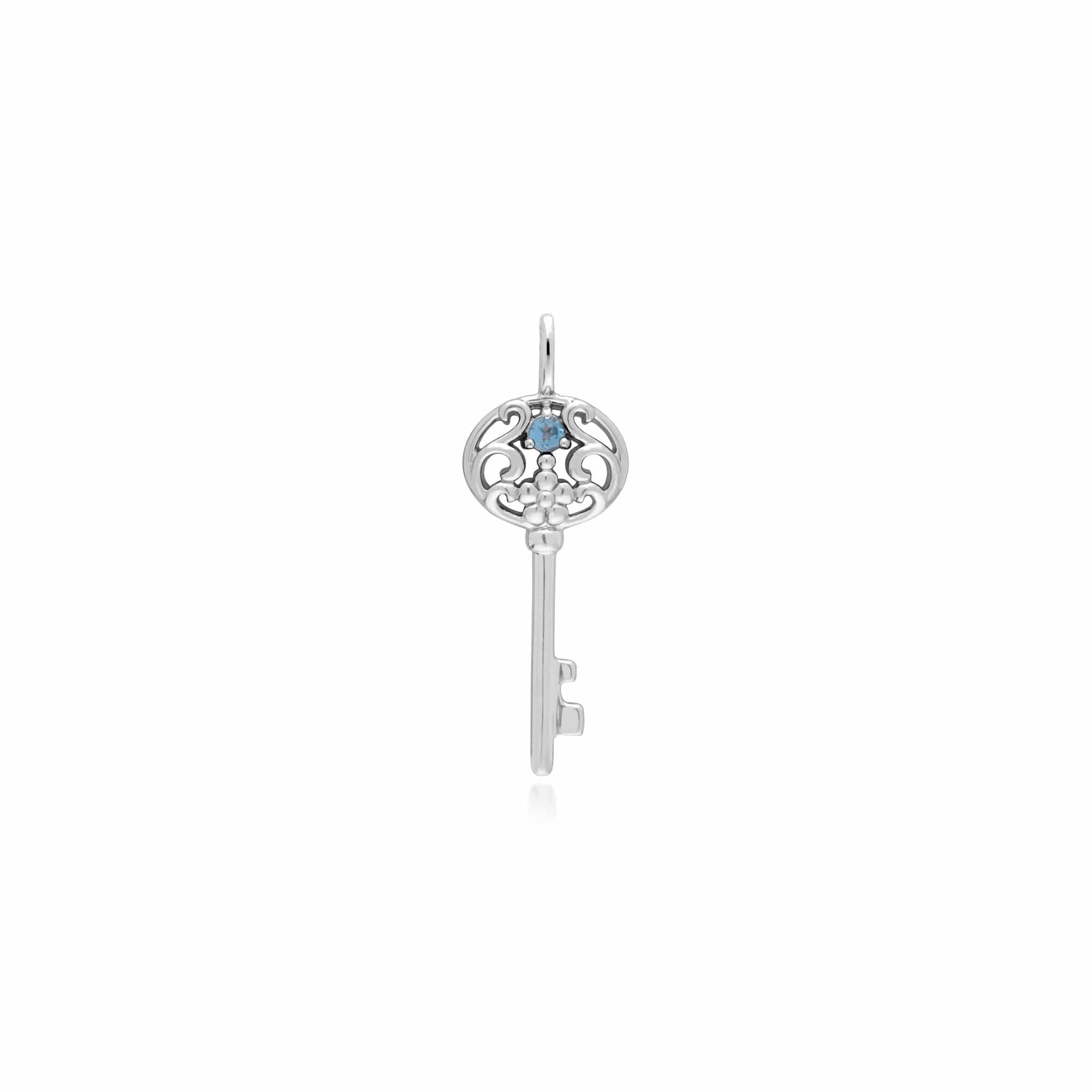 270P026809925-270P027001925 Classic Heart Lock Pendant & Blue Topaz Big Key Charm in 925 Sterling Silver 2