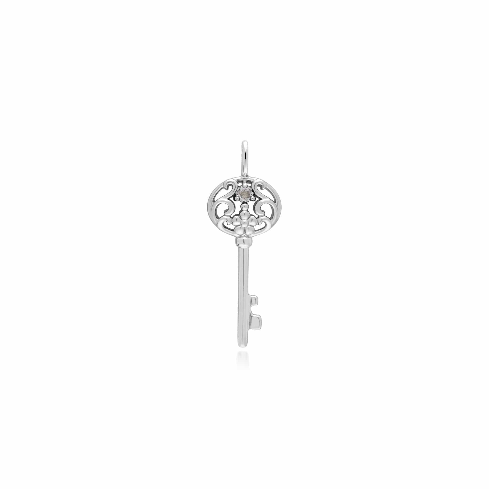 270P026814925-270P026601925 Classic Swirl Heart Lock Pendant & Clear Topaz Big Key Charm in 925 Sterling Silver 2