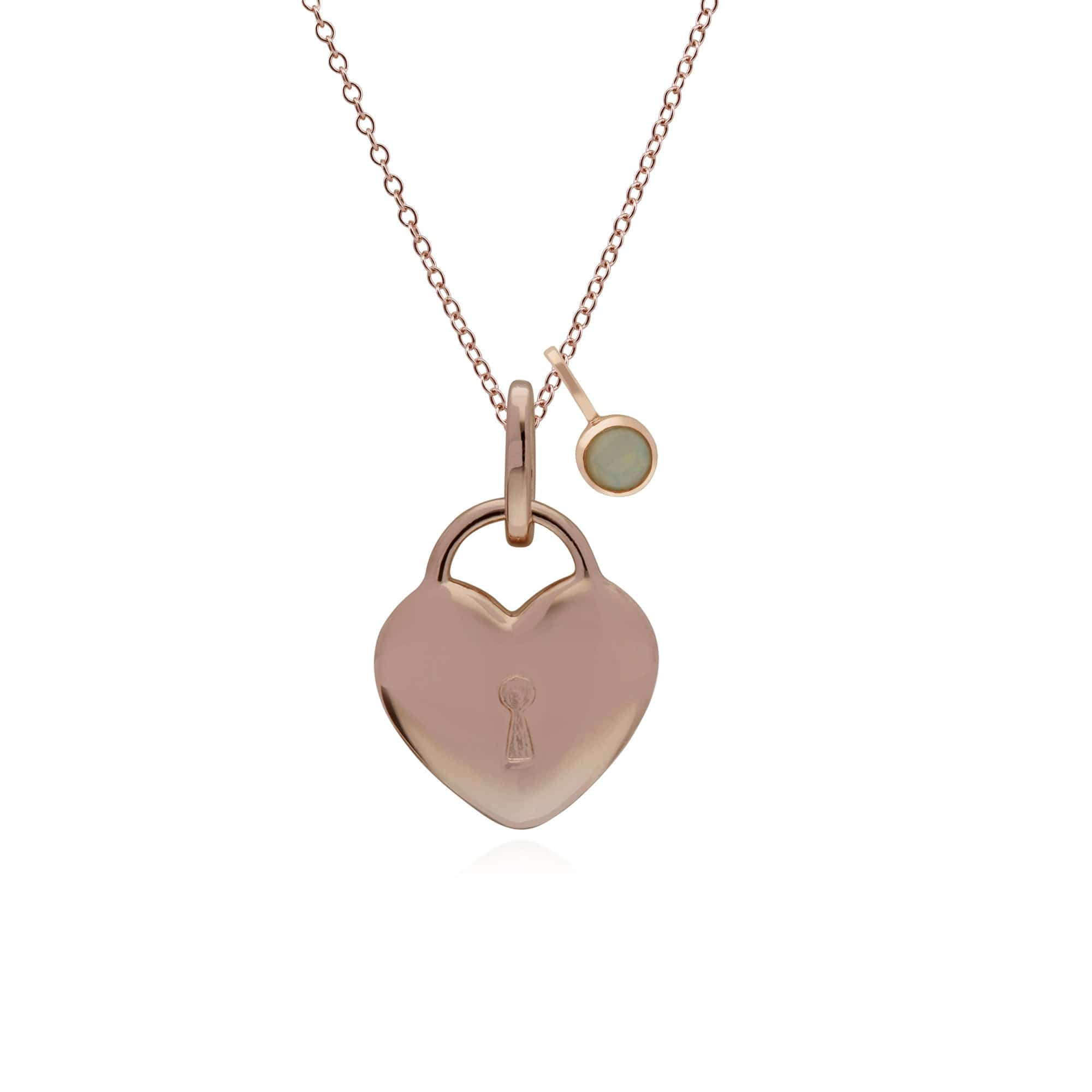 270P025903925-270P026901925 Classic Plain Heart Lock Pendant & Opal Charm in Rose Gold Plated 925 Sterling Silver 1