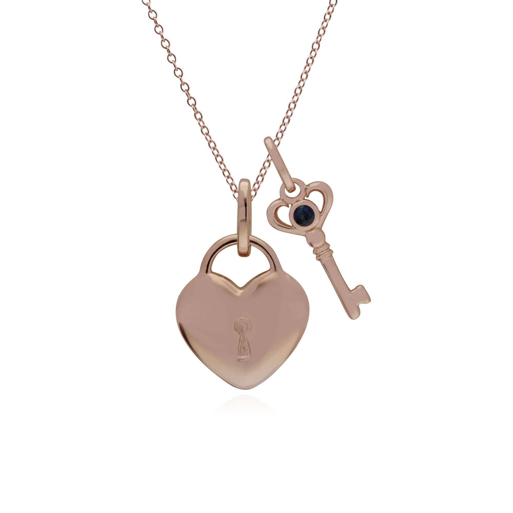270P026302925-270P026901925 Classic Heart Lock Pendant & Sapphire Key Charm in Rose Gold Plated 925 Sterling Silver 1