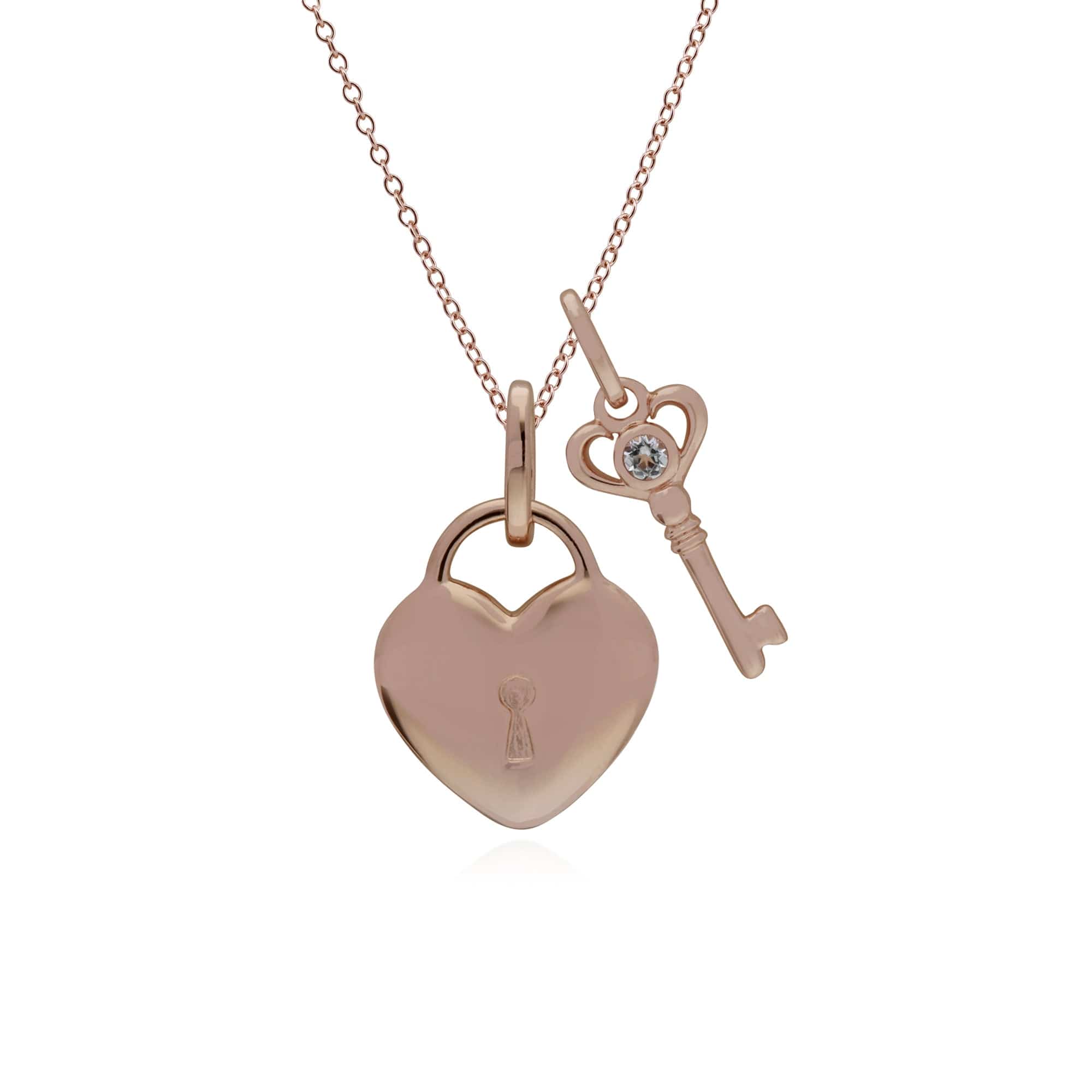 Classic Heart Pendant & Clear Topaz Key Charm Image 1