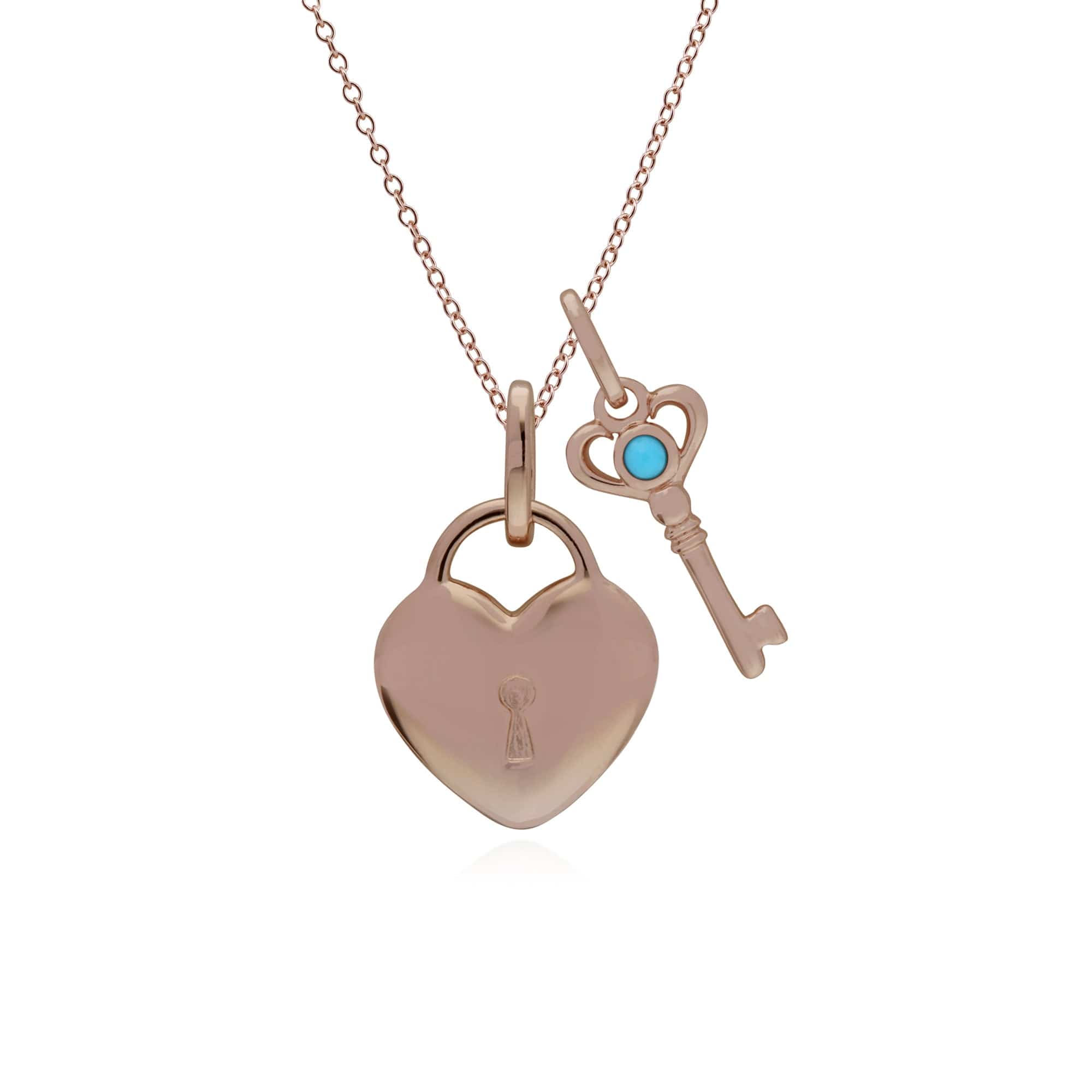 270P027402925-270P026901925 Classic Heart Lock Pendant & Turquoise Key Charm in Rose Gold Plated 925 Sterling Silver 1