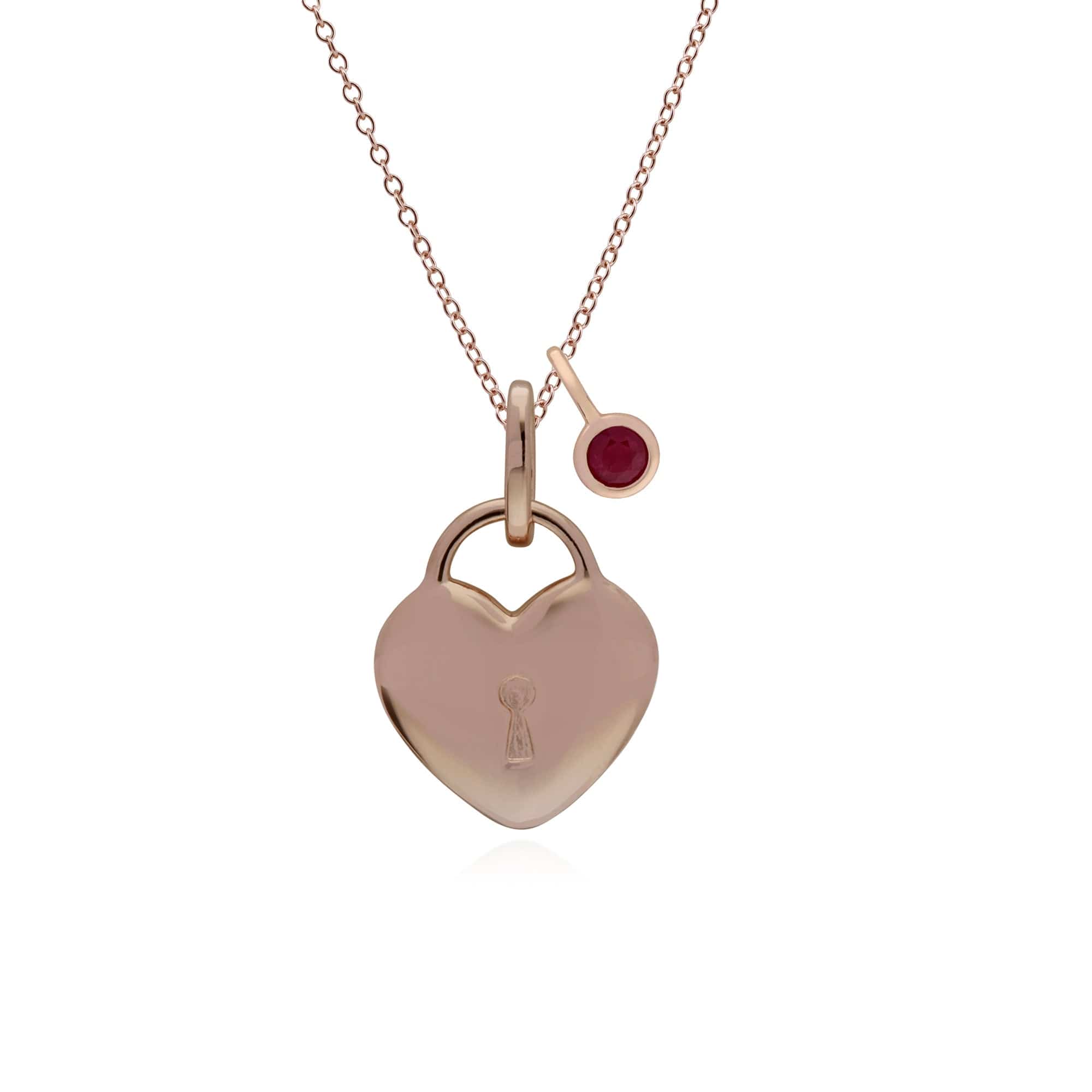 270P027309925-270P026901925 Classic Heart Lock Pendant & Ruby Charm in Rose Gold Plated 925 Sterling Silver 1