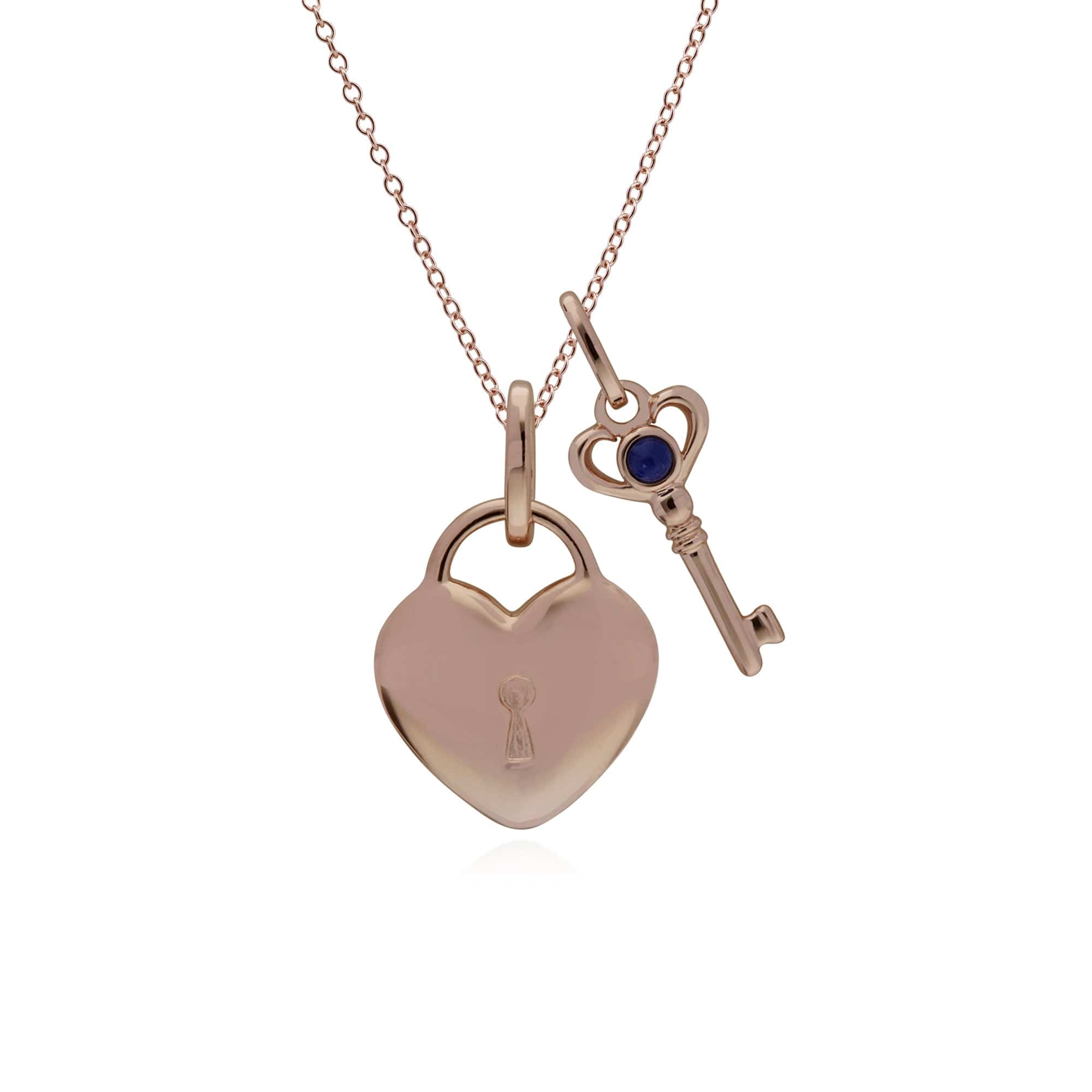 270P027401925-270P026901925 Classic Heart Lock Pendant & Lapis Lazuli Key Charm in Rose Gold Plated 925 Sterling Silver 1