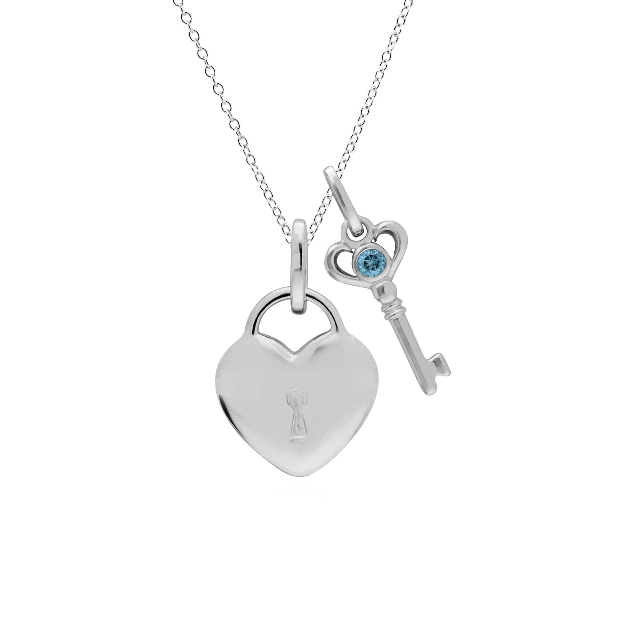 270P026405925-270P027001925 Classic Heart Lock Pendant & Blue Topaz Key Charm in 925 Sterling Silver 1