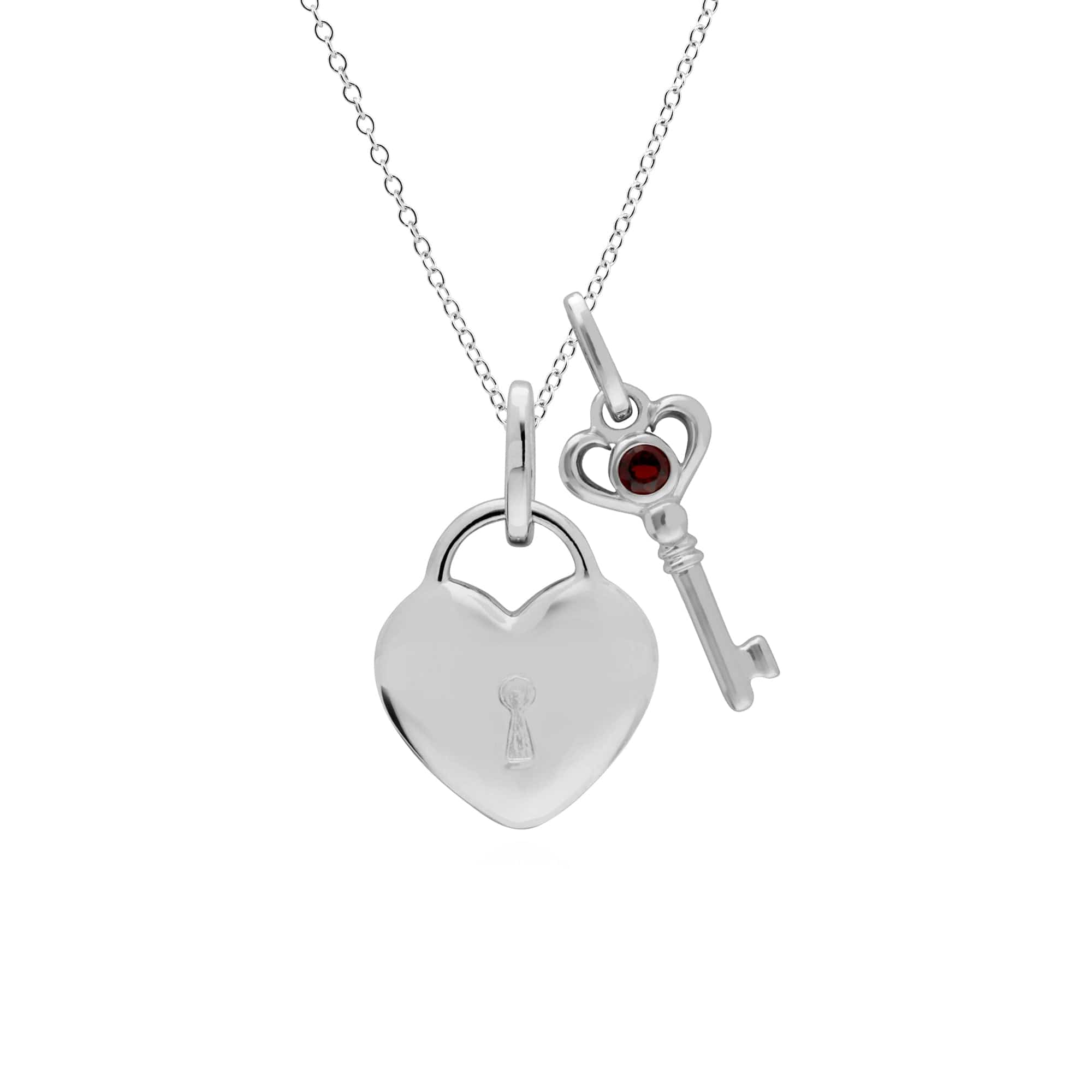Classic Heart Lock Pendant & Garnet Key Charm Image 1