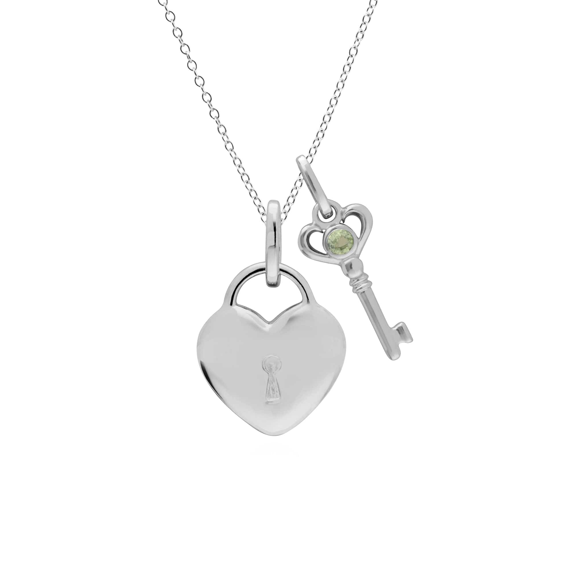 Classic Heart Lock Pendant & Peridot Key Charm Image 1