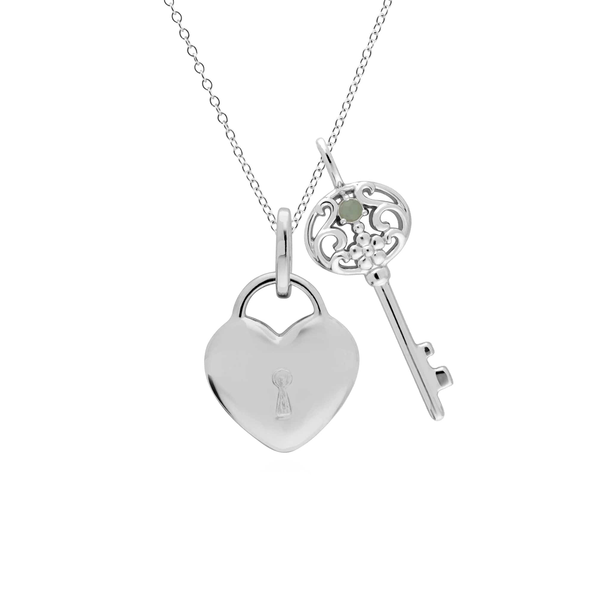 Classic Heart Lock Pendant & Jade Big Key Charm Image 1