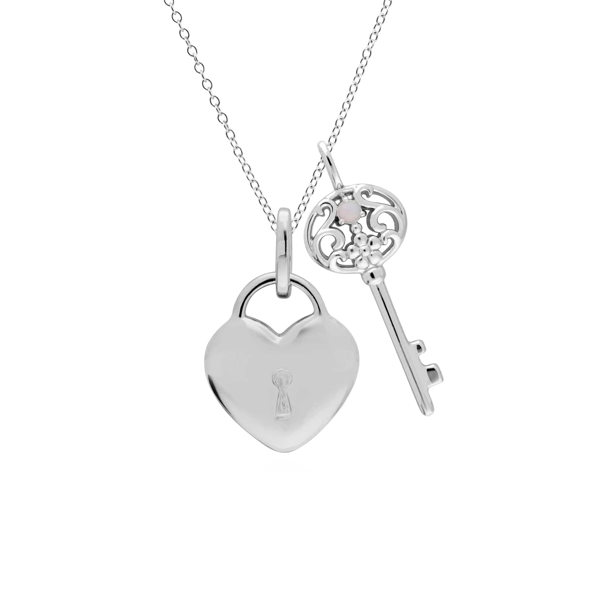 Classic Heart Lock Pendant & Opal Big Key Charm Image 1