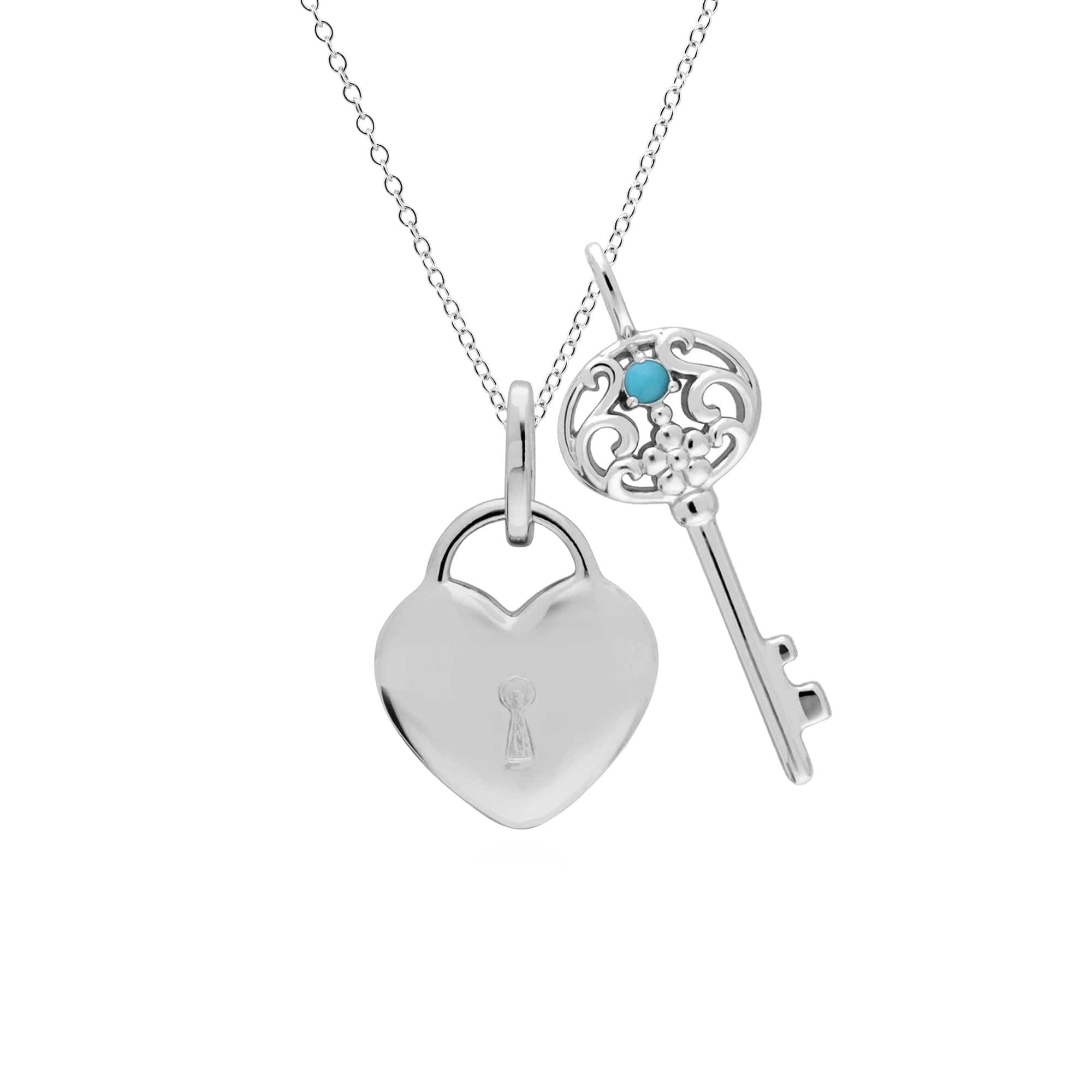 Classic Heart Lock Pendant & Turquoise Big Key Charm Image 1