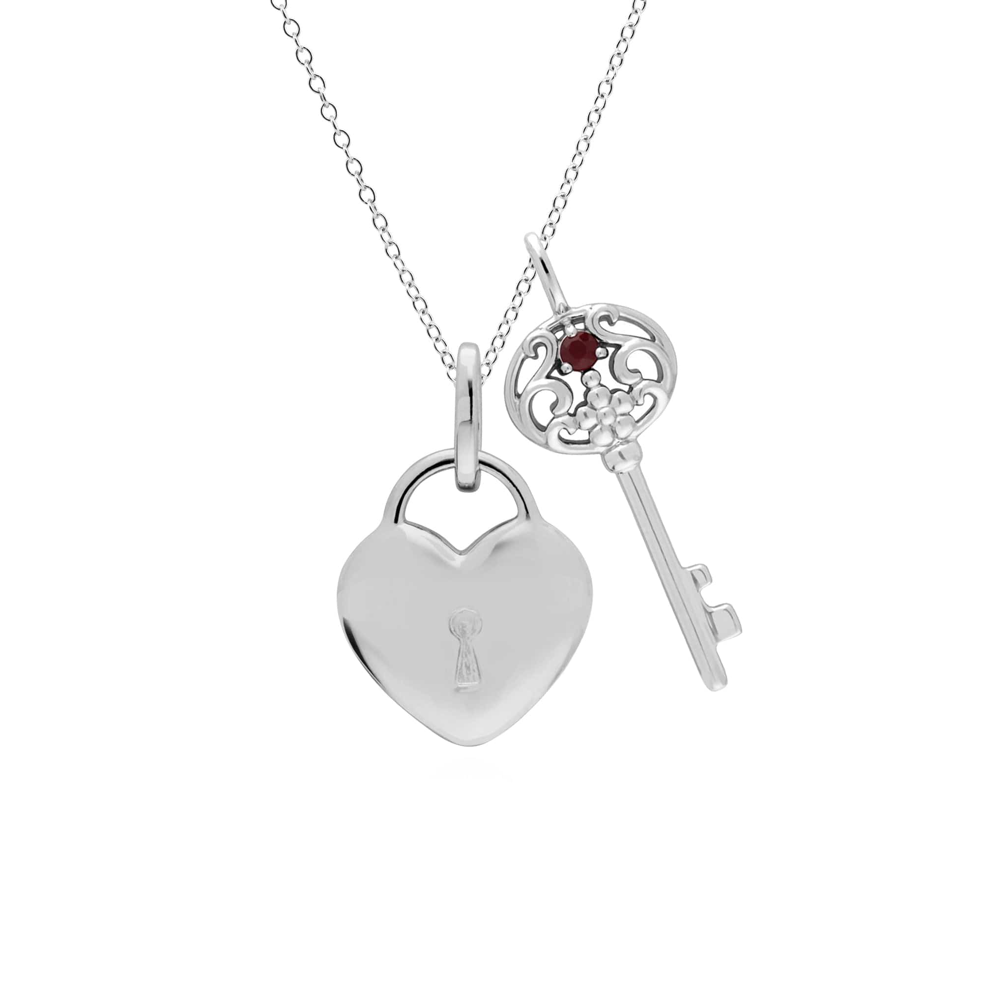 270P026806925-270P027001925 Classic Heart Lock Pendant & Ruby Big Key Charm in 925 Sterling Silver 1