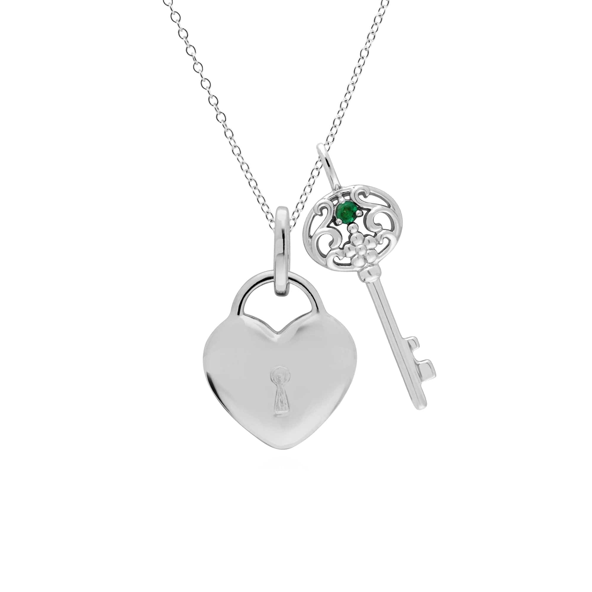 Classic Heart Lock Pendant & Emerald Big Key Charm Image 1