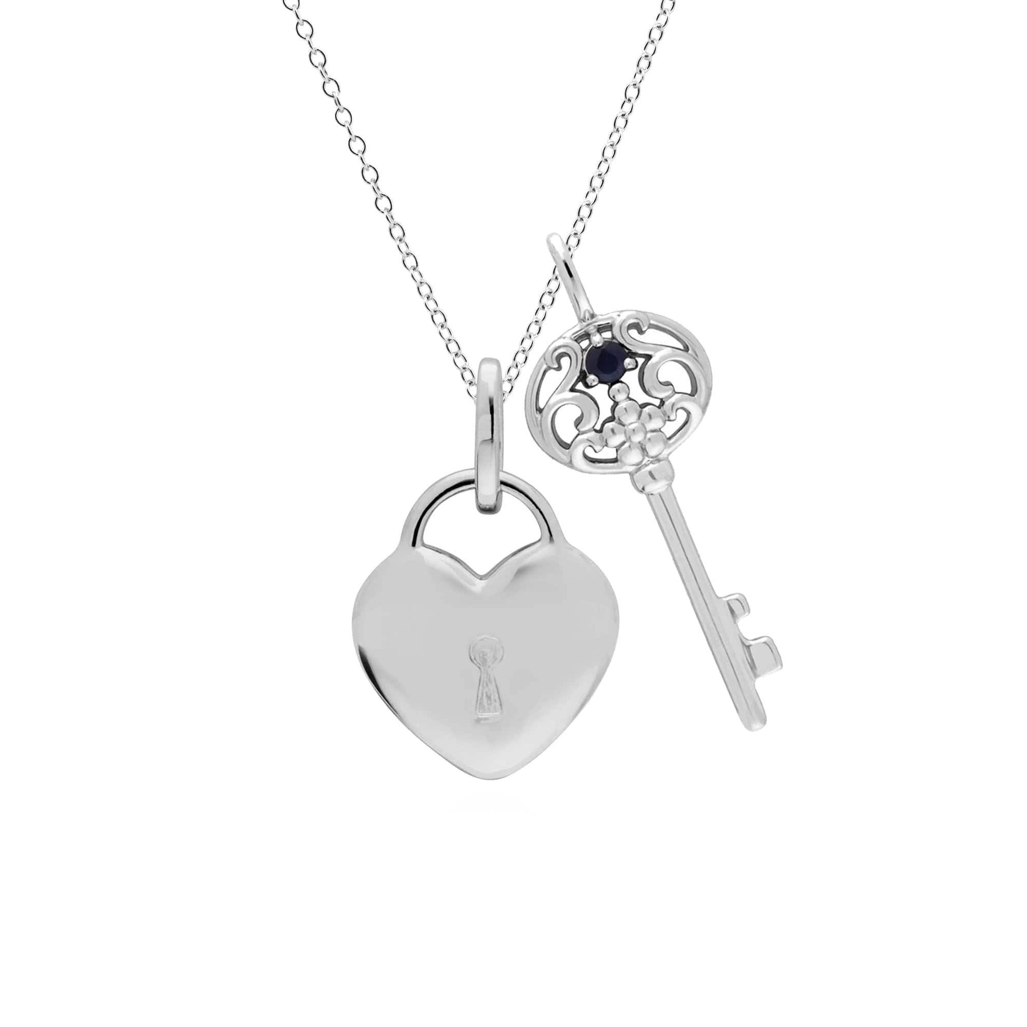 Classic Heart Lock Pendant & Sapphire Big Key Charm Image 1