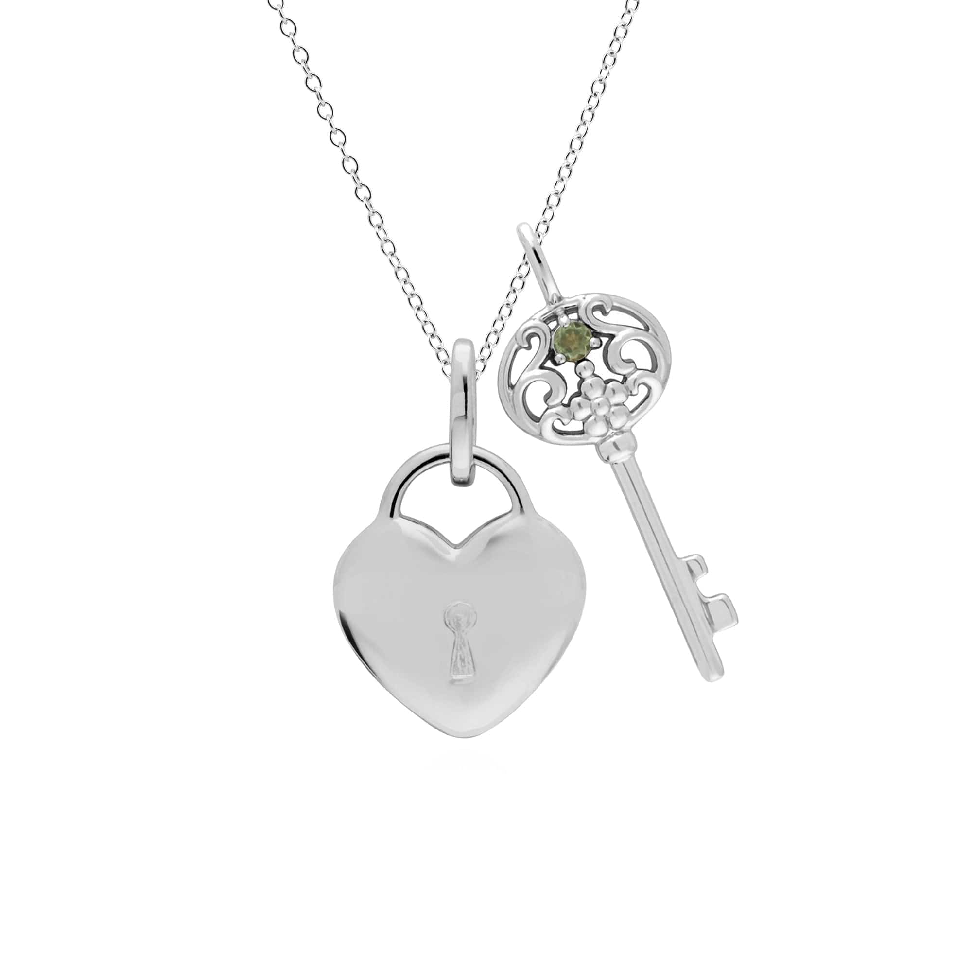 270P026811925-270P027001925 Classic Heart Lock Pendant & Peridot Big Key Charm in 925 Sterling Silver 1