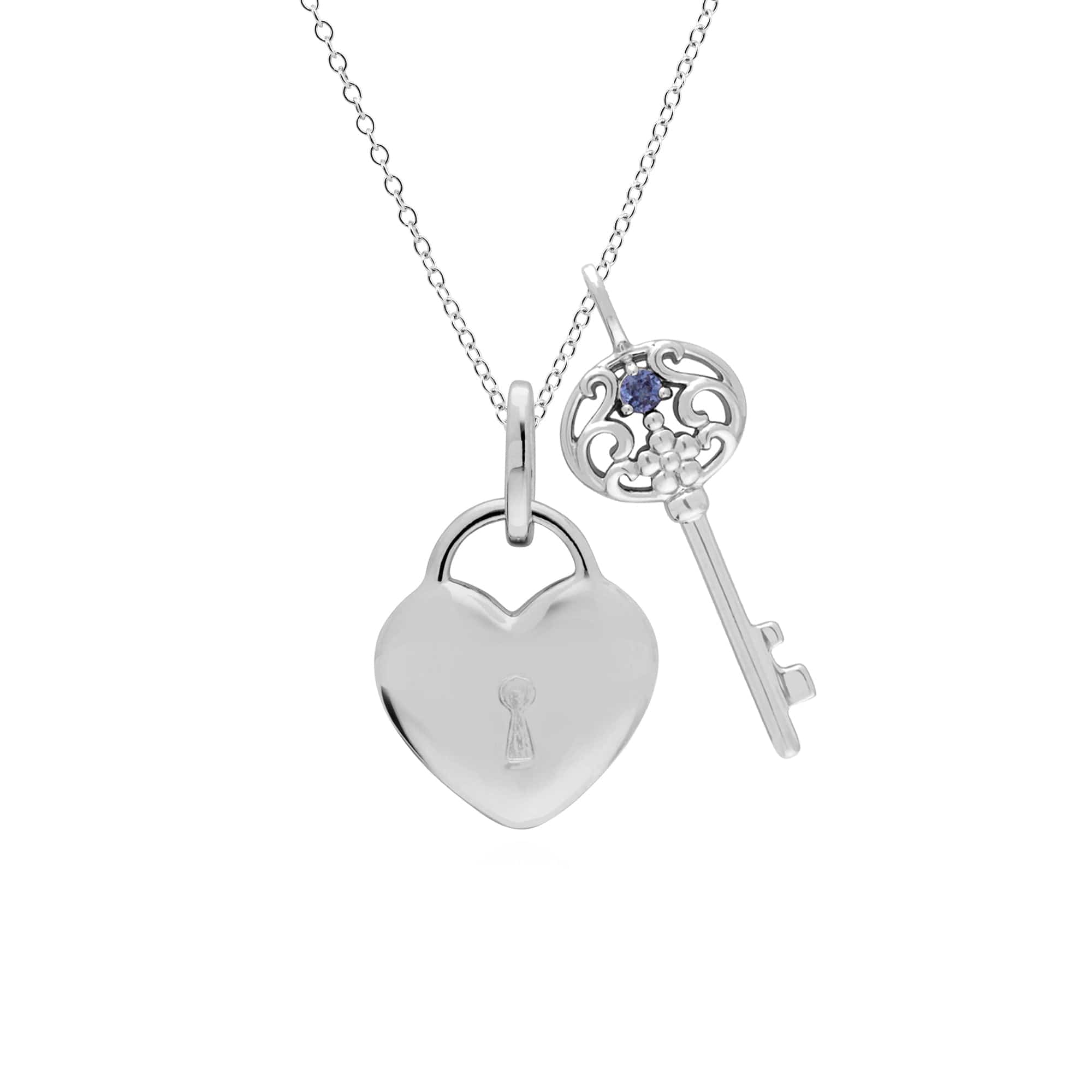 Classic Heart Lock Pendant & Tanzanite Big Key Charm Image 1
