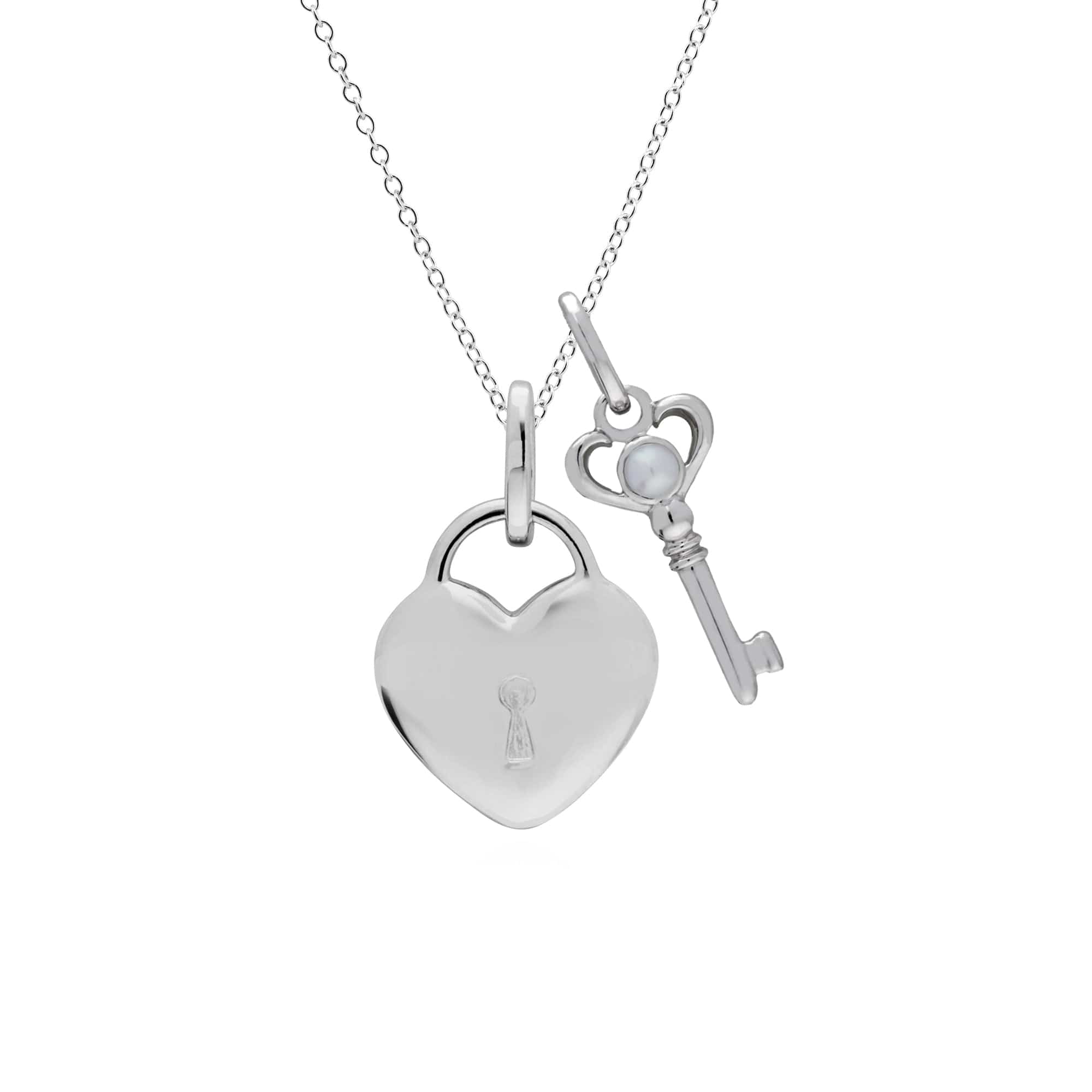 Classic Heart Lock Pendant & Pearl Key Charm Image 1