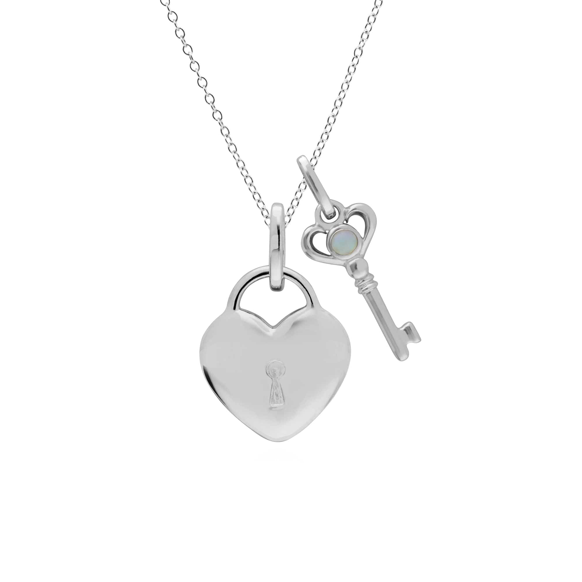 270P027503925-270P027001925 Classic Heart Lock Pendant & Opal Key Charm in 925 Sterling Silver 1