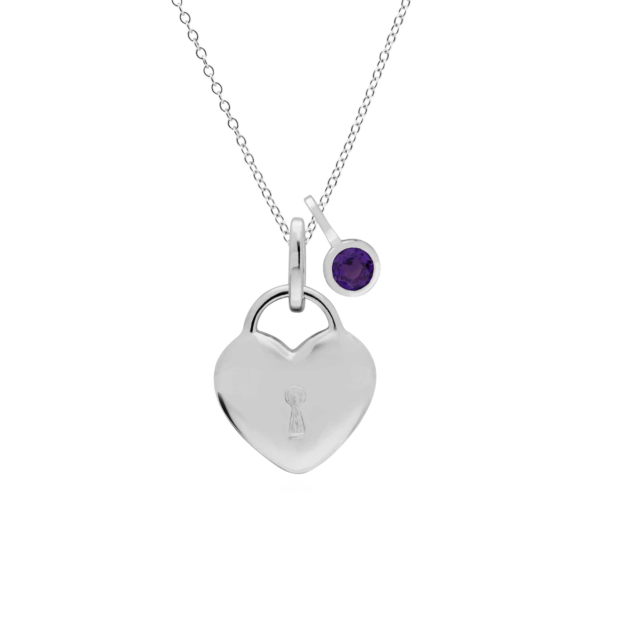 Classic Heart Lock Pendant & Amethyst Charm Image 1