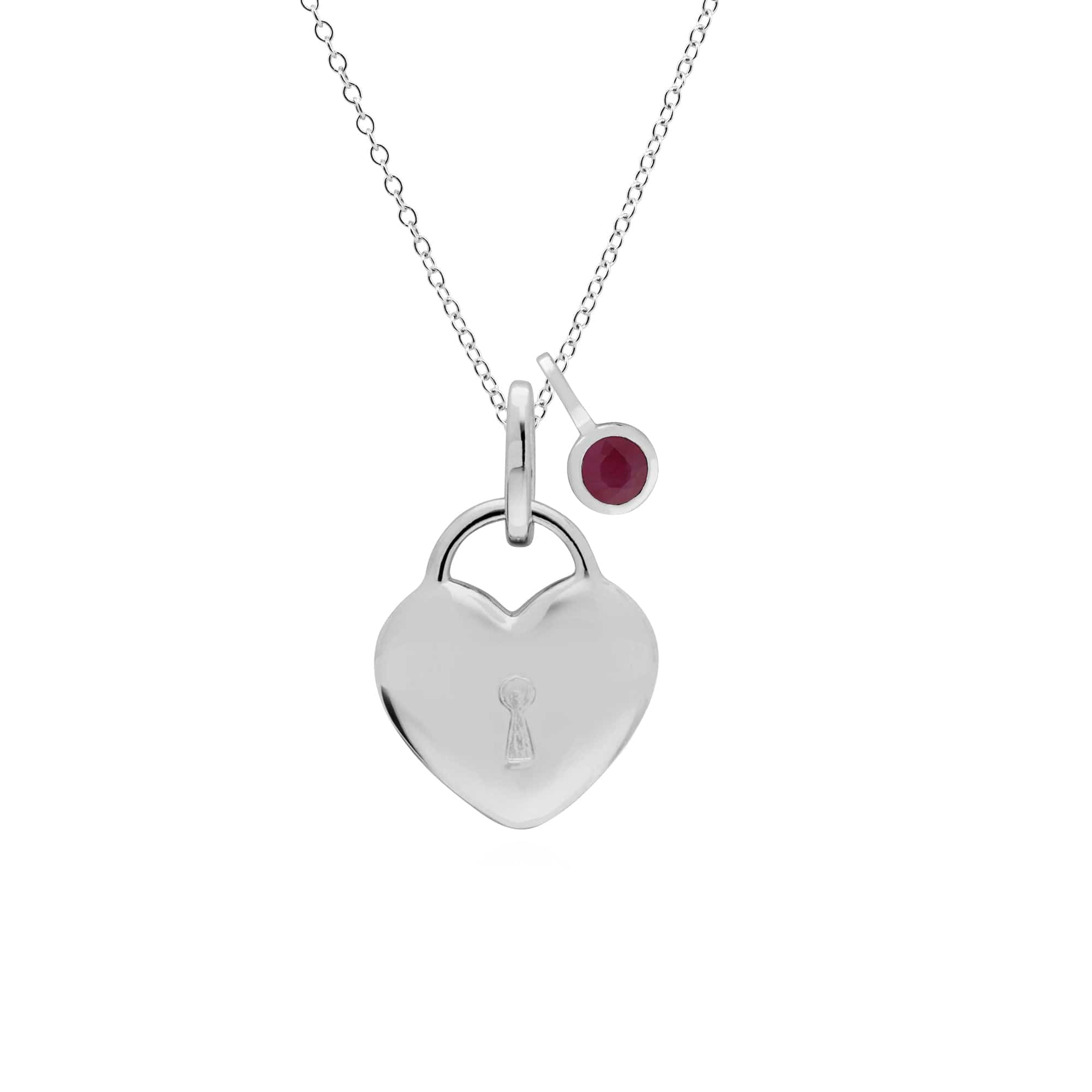 270P027609925-270P027001925 Classic Heart Lock Pendant & Ruby Charm in 925 Sterling Silver 1