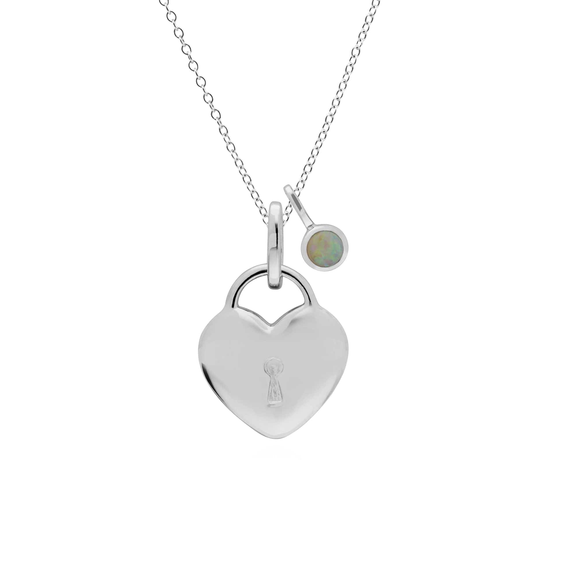Classic Heart Lock Pendant & Opal Charm Image 1