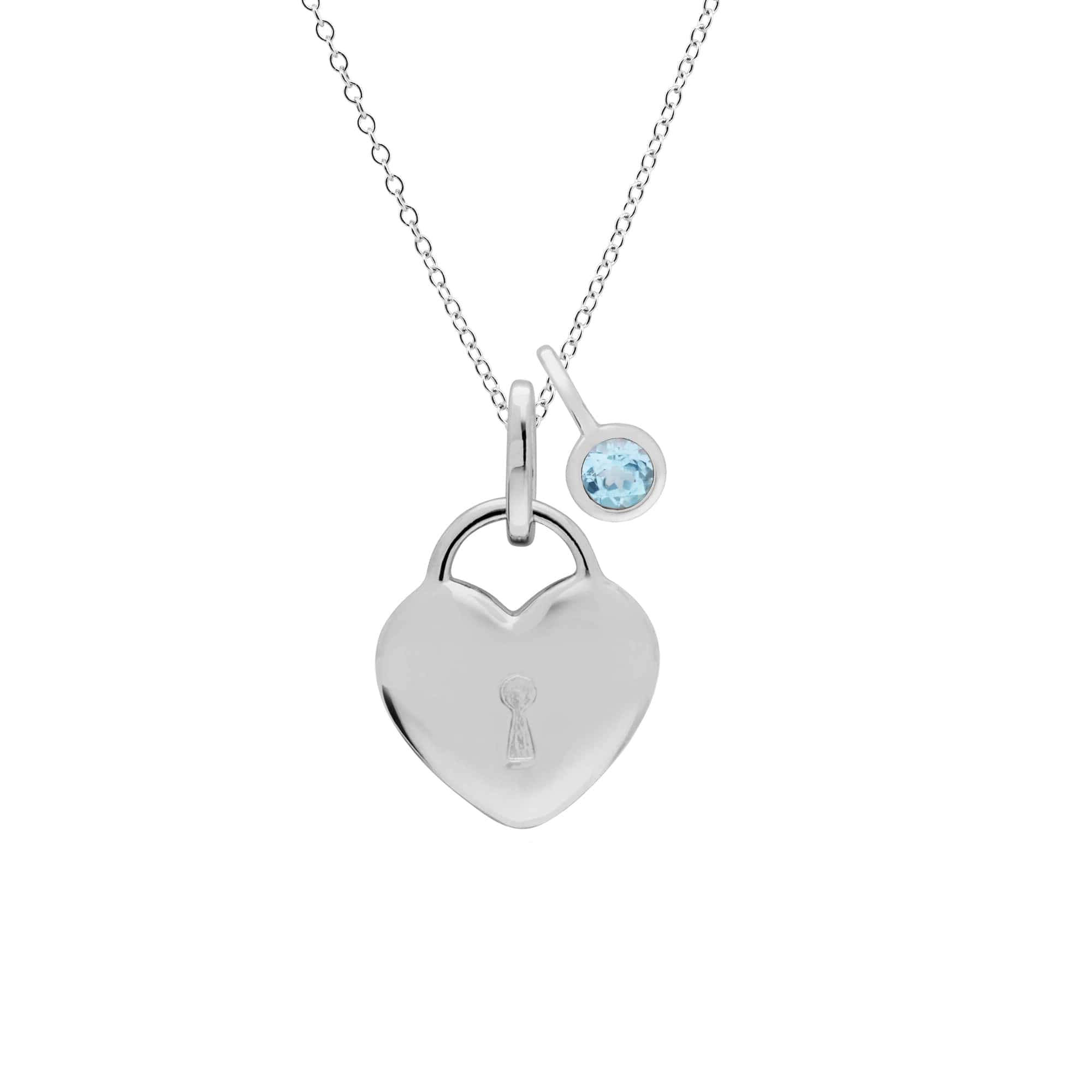 Classic Heart Lock Pendant & Blue Topaz Charm Image 1