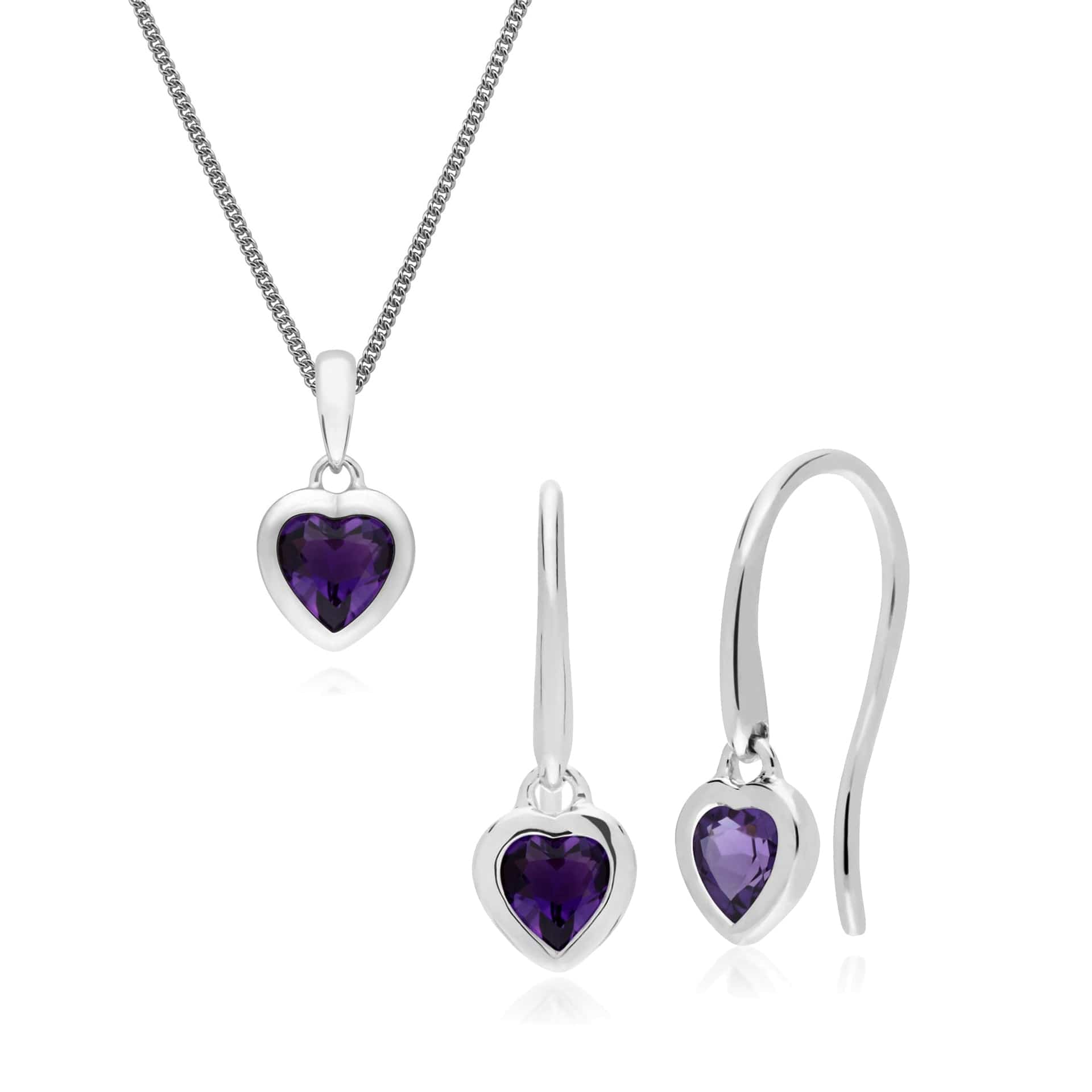 Classic Heart Amethyst Earrings & Pendant Set Image 1